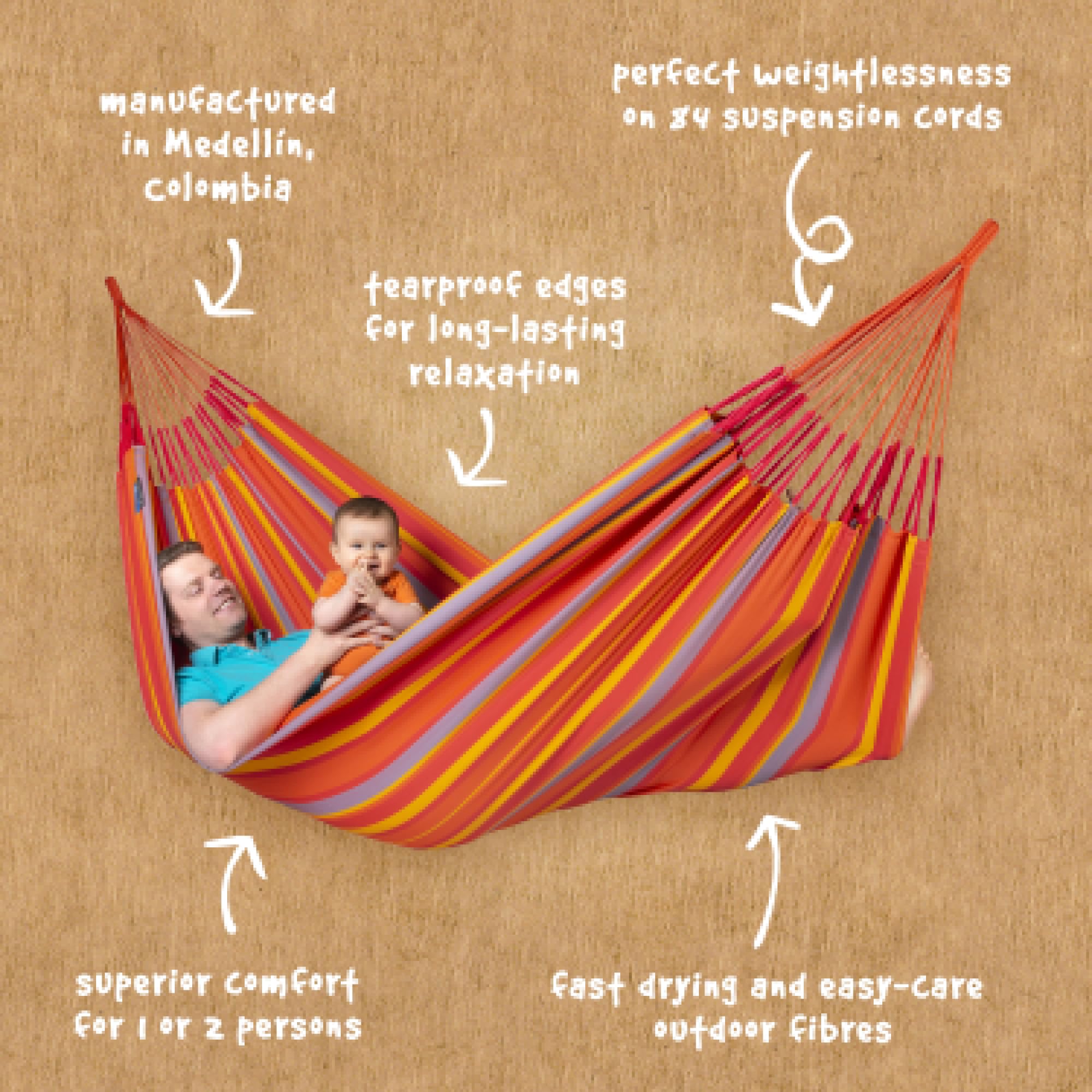 La Siesta® Large Double Brisa Classic Hammock - Handmade Weather & Tear Resistant Indoor Outdoor Hammock Swing for Patio, Backyard, Bedroom - Toucan Design - Perfect for Relaxing, Lounging & Napping in Sun or Shade