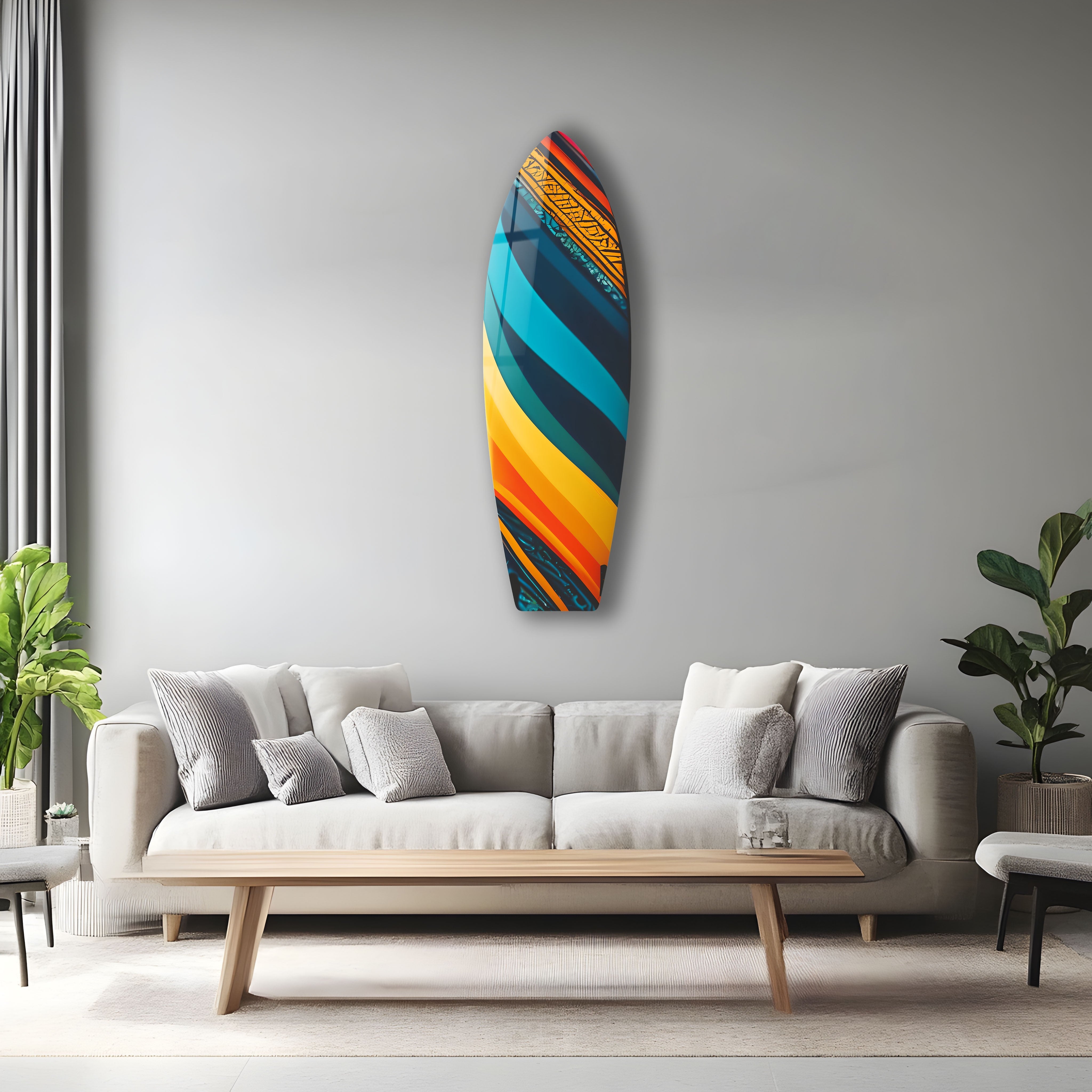 Blue Orange Art Surfboard Wall Decor - Stylish Coastal Surfboard Wall Art for Beach House, Living Room & Bedroom Decor