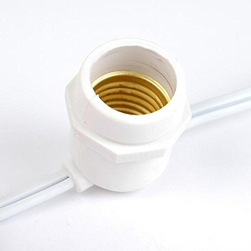 50 Socket 100ft E26 String Lights - Commercial Grade Outdoor Lighting for Backyard, Patio, Cafe & Restaurant Decor - White Wire (Bulbs Not Included) - Perfect for Weddings, Parties & Holiday Decorations