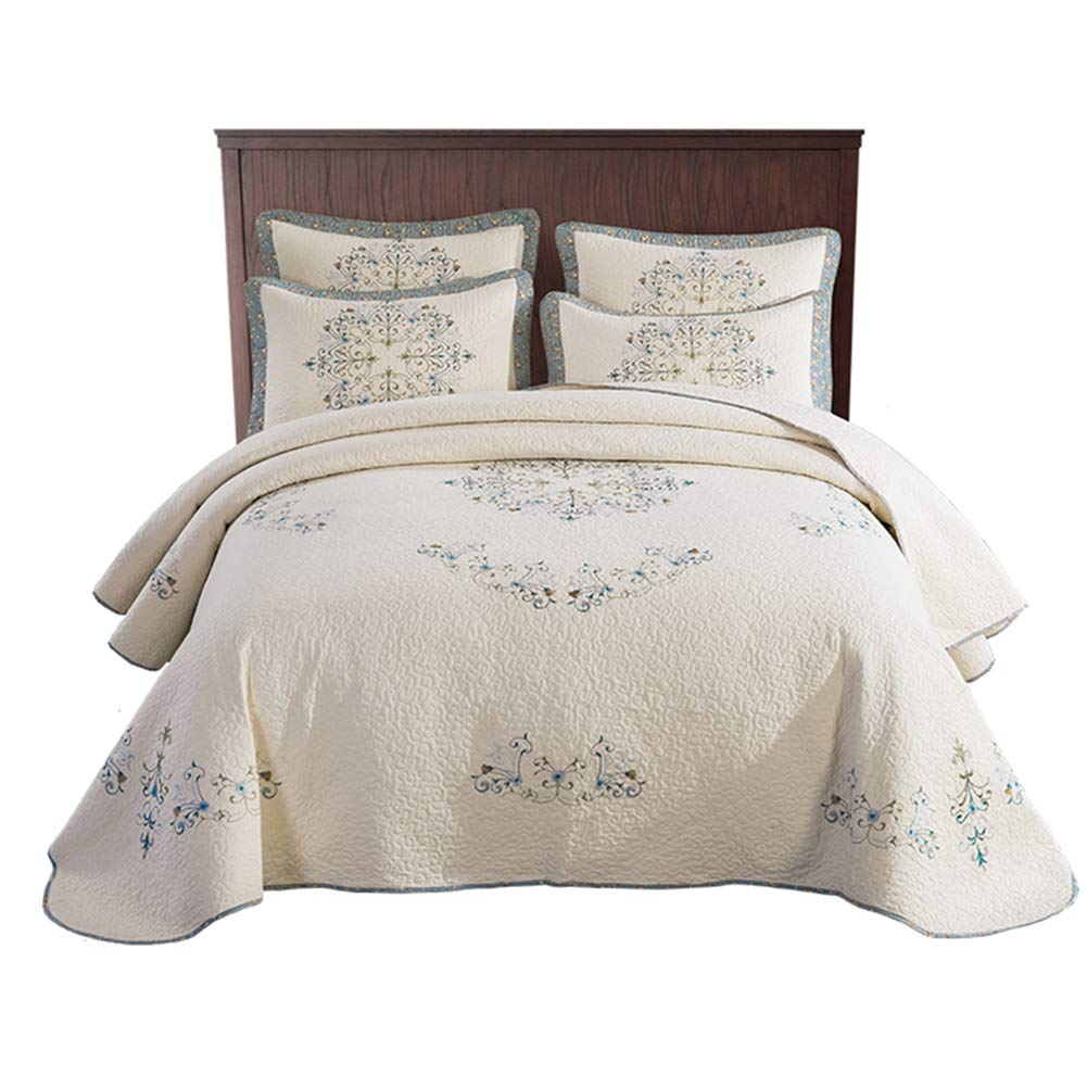 QYQCX Vintage Embroidery Cotton Bedding Set - Breathable Summer Bedspread & All-Season Quilted Coverlet (230x245cm) - Perfect for Bedroom Decor, Sofa Throw, and Guest Room Accent