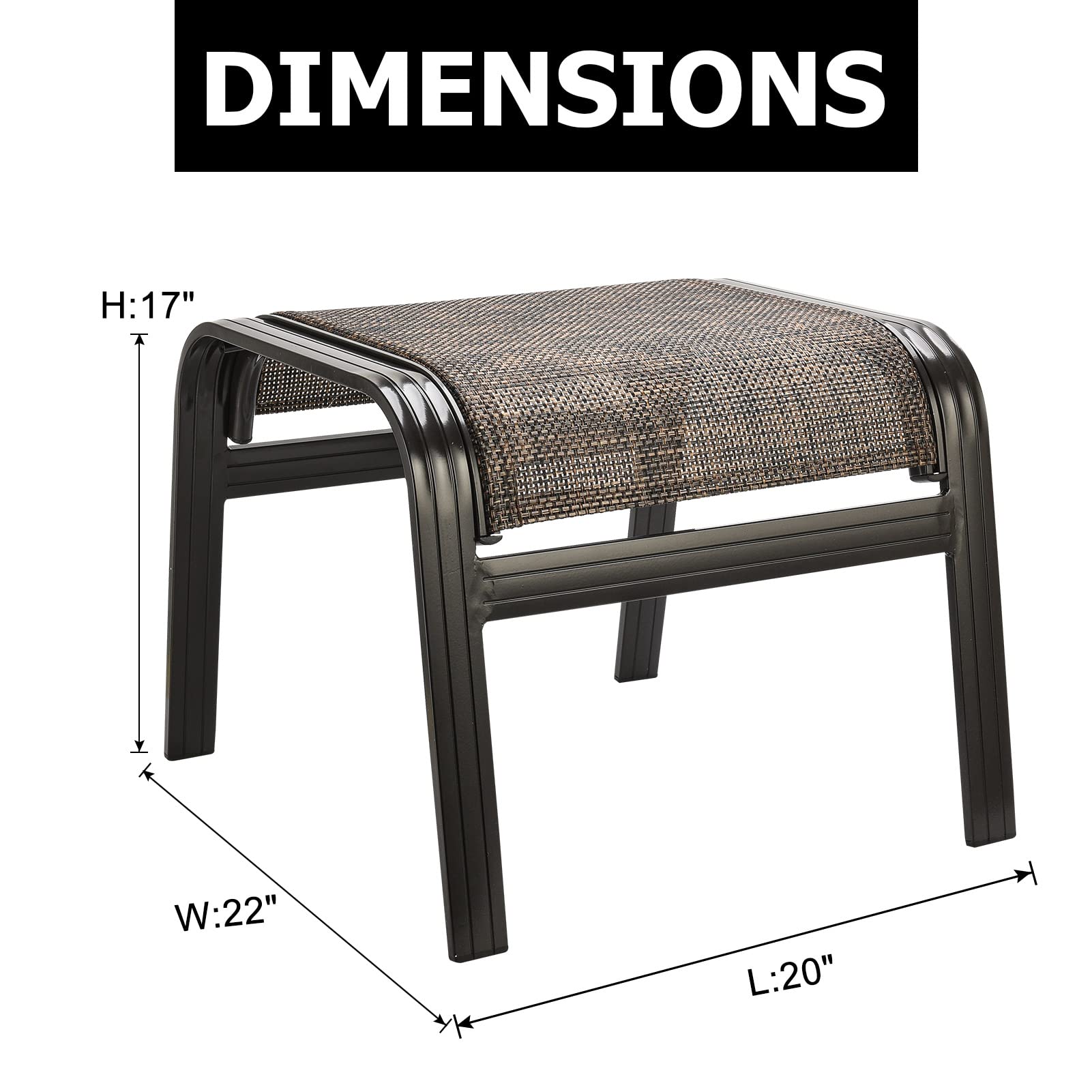 Outdoor Ottomans Set of 2 - Brown Metal Patio Footrest Stools with 22x20x17 Inch Dimensions for Garden, Deck & Poolside Relaxation