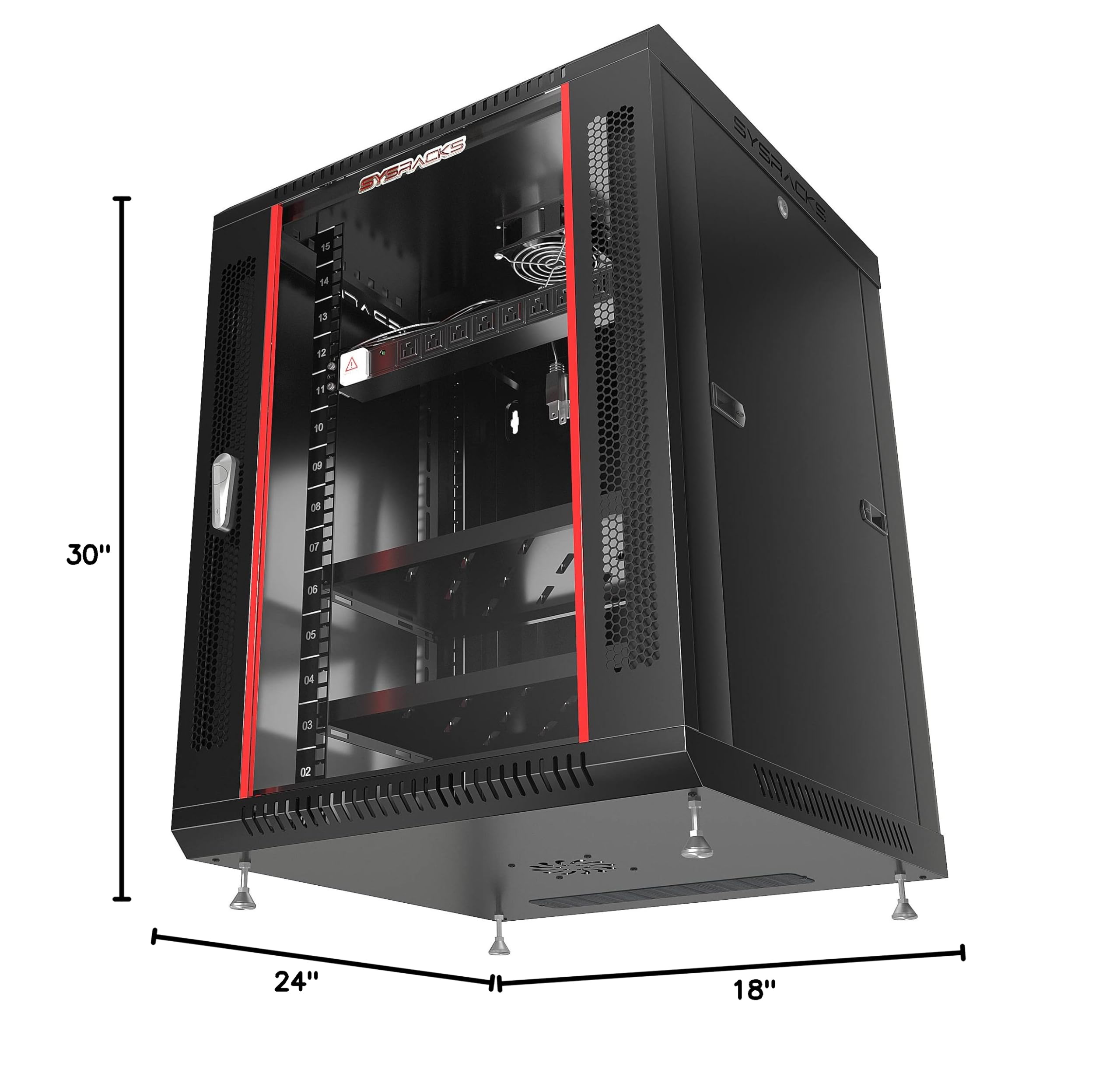19U Wall Mount Server Rack Cabinet - Lockable 19 Inch Network Enclosure for IT/AV Equipment with Power Bar, Adjustable Shelf & Cooling Fan (24