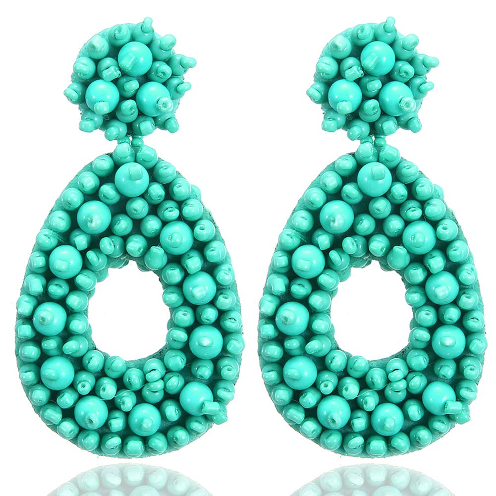 Royalbeier Handmade Oversized Seed Beaded Drop Earrings - Long Navajo Indian Style Dangle Earrings for Women | Boho Chic Jewelry for Parties, Weddings & Everyday Wear