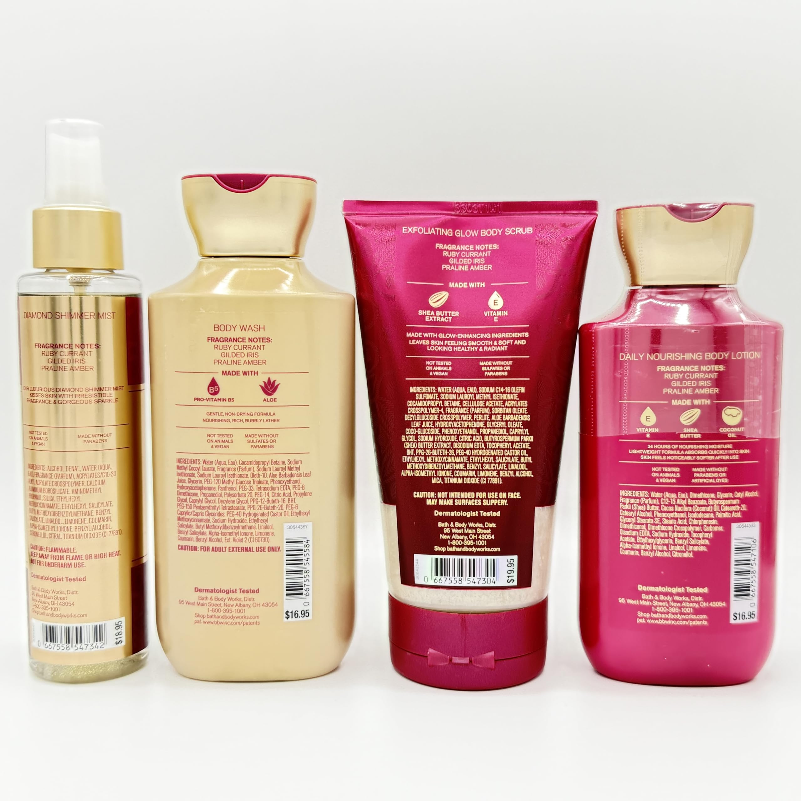 Luminous 4-Piece Bath & Body Gift Set - Diamond Shimmer Body Mist, Exfoliating Sugar Scrub, Hydrating Body Wash & Nourishing Lotion for Soft Skin | Perfect for Spa Day, Self Care Routine & Luxury Gifts