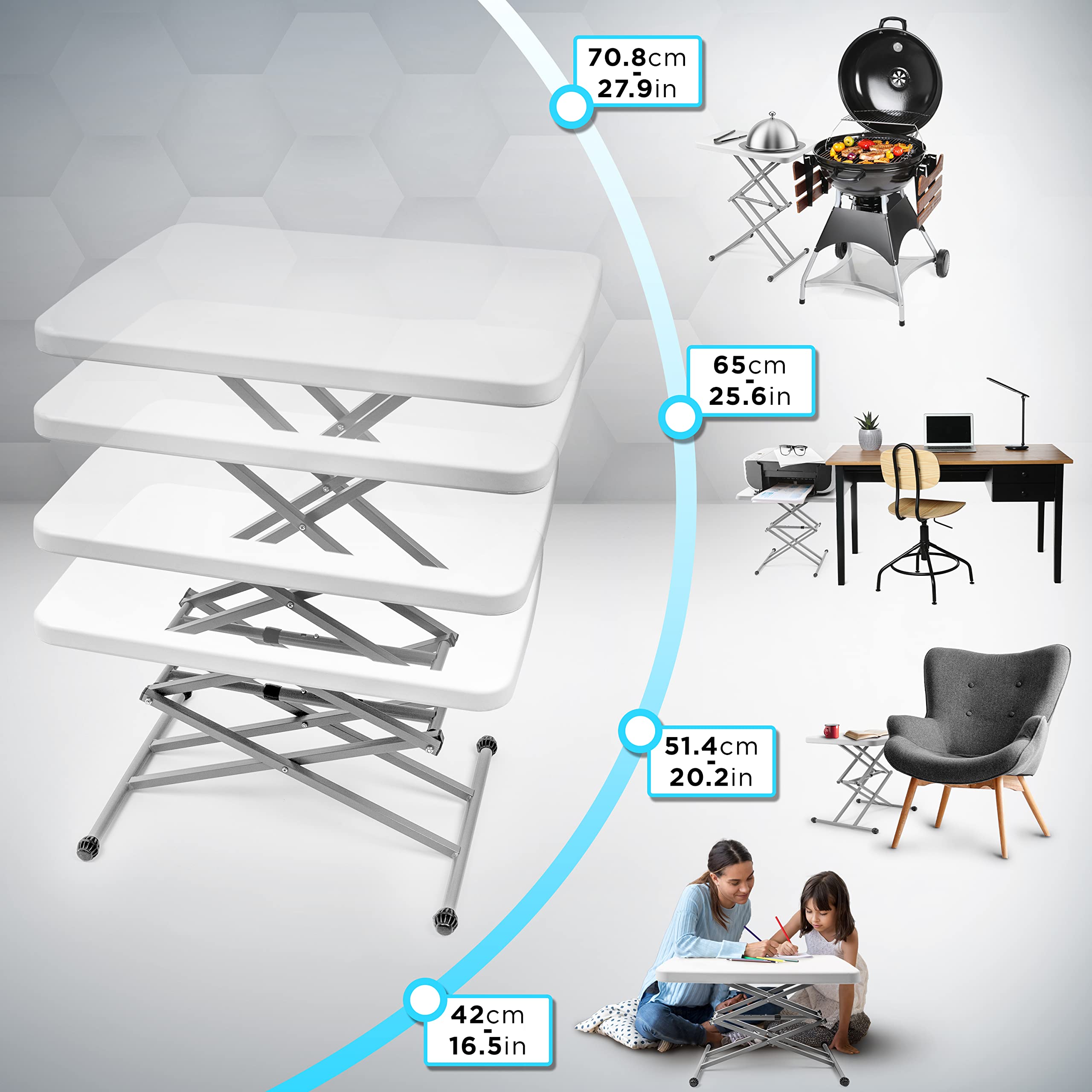 **Duronic CT13 Adjustable Height Folding Table - Portable Scissor Design for Indoor & Outdoor Use | Perfect for BBQ, Picnic, Party, Crafting, TV Dinner, Camping & Laptop Work Desk**