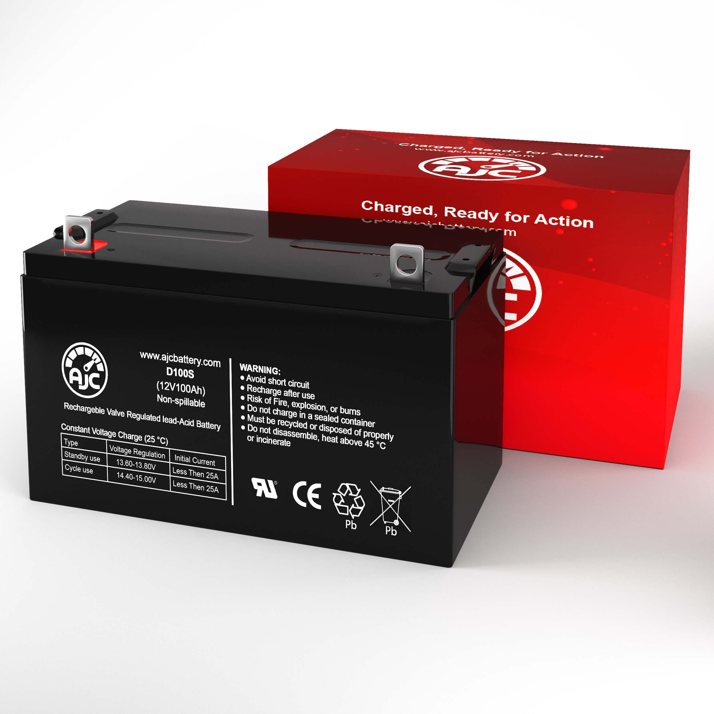 AJC 12V 100Ah Deep Cycle Solar Battery - Compatible with Pv Generator TEA-6B11-1000VA - Rechargeable AGM Battery for Solar Power Systems, Off-Grid Applications, RV, Marine & Backup Power