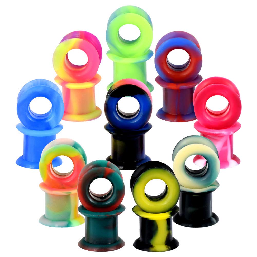 Qmcandy 20-24pcs Colorful Silicone Ear Gauges Flesh Tunnels Plugs - Double Flared Stretchers for Ear Piercing Jewelry - Perfect for Stretching, Body Modification & Alternative Fashion Styles