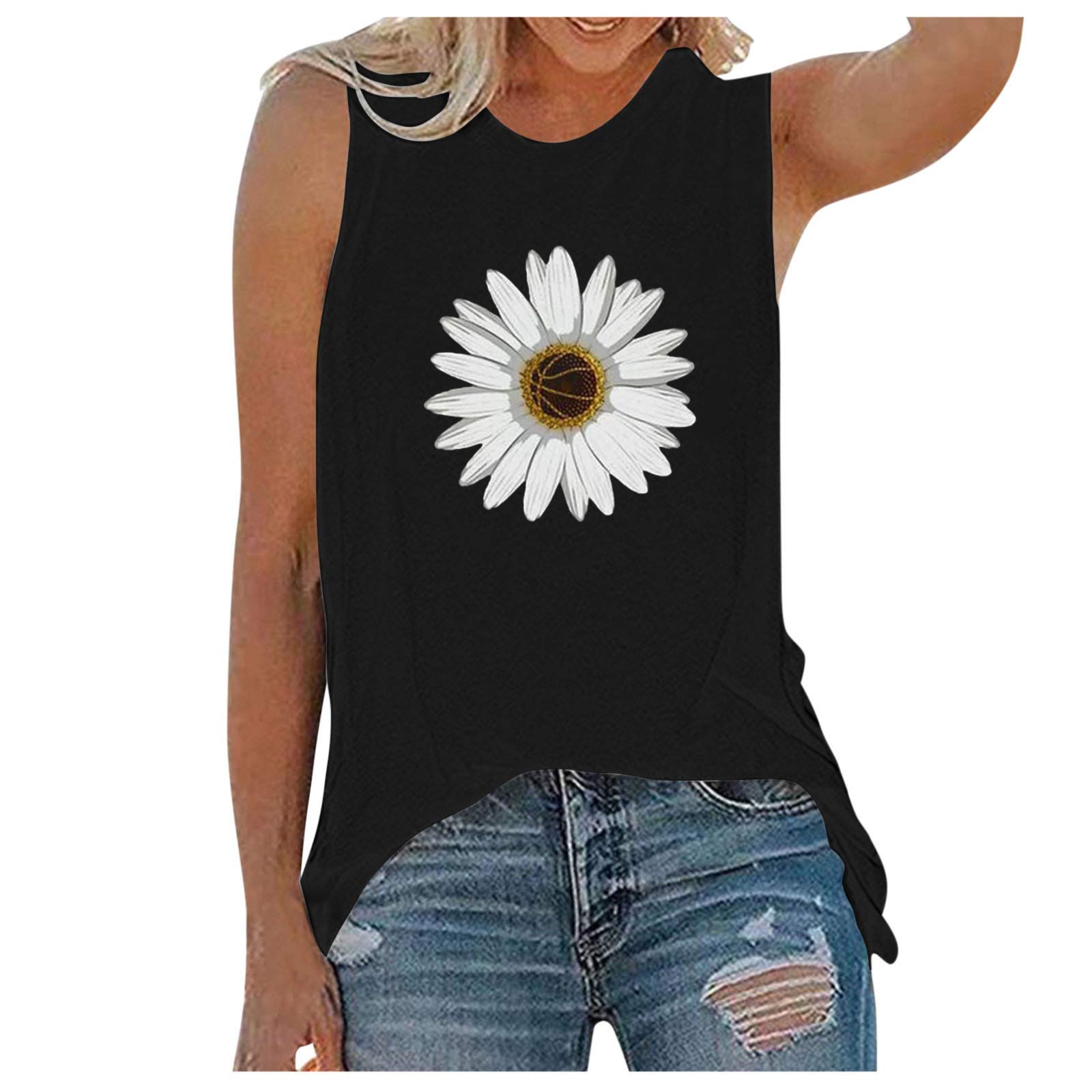 Women's Summer Sleeveless V-Neck Casual Tank Top - Floral Sunflower Printed Blouse for Women | Perfect for Beach, Vacation & Everyday Wear