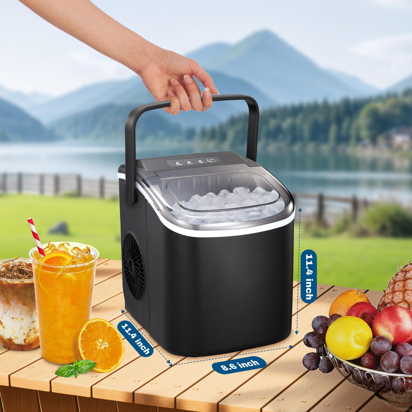 Portable Countertop Ice Maker Machine - 26Lbs/24H Self-Cleaning with Ice Basket & Scoop - Compact Ice Maker for Home, Kitchen, Office, Bar & Parties (Black) | Perfect for Cocktails, Iced Coffee & Entertaining Guests