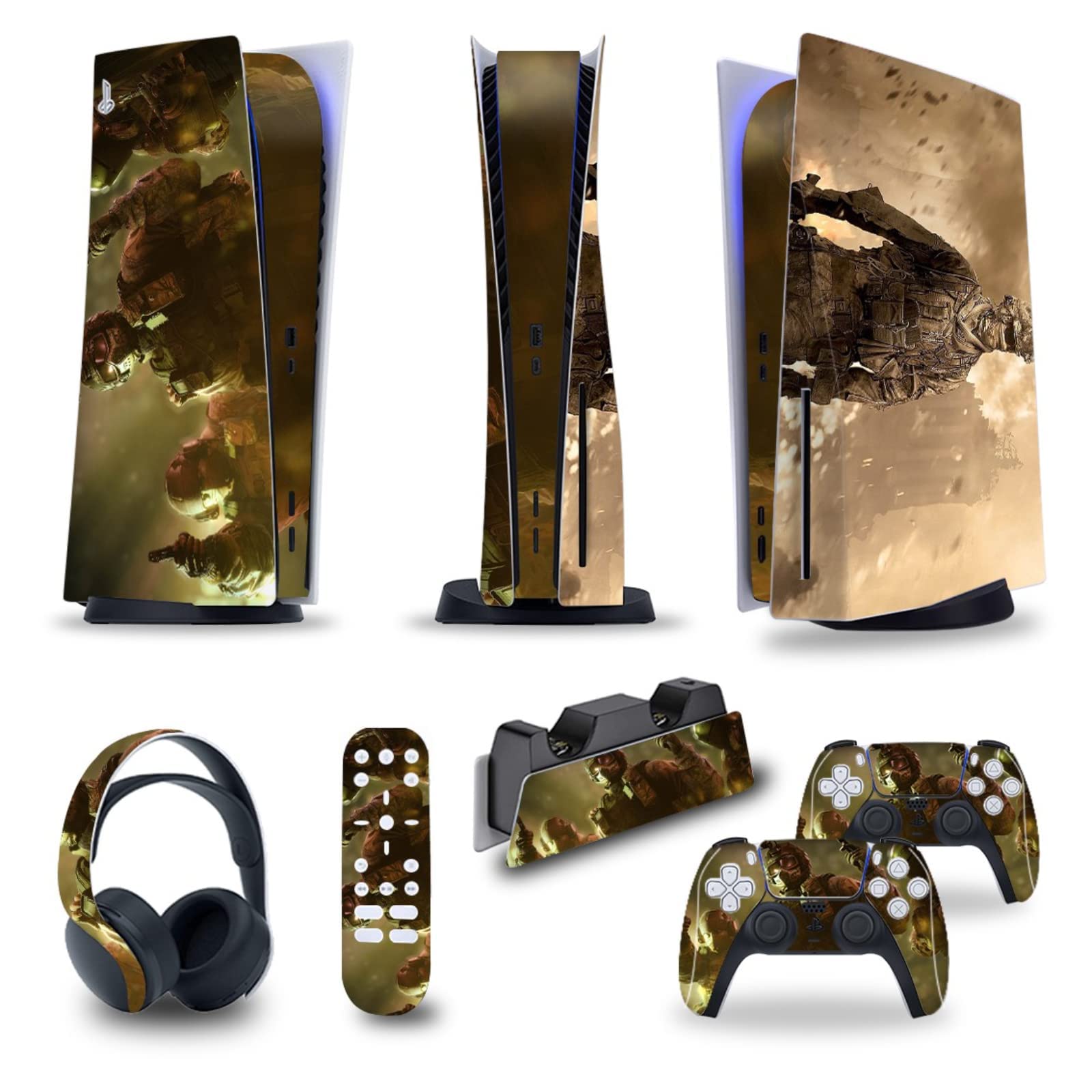 Langardirect 5-in-1 Full Set Skin Decal for PS5 Console (Disk/Digital Edition) - Vinyl Sticker Cover for PS5 Controller, Charging Station, Headset & Media Remote - Perfect for Gaming Setup & Console Protection