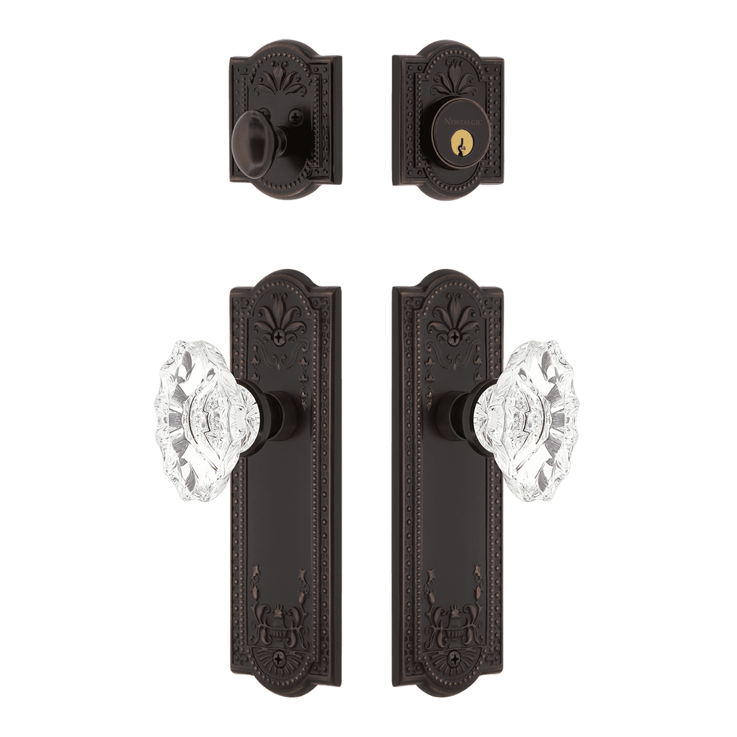 Elegant Meadows Entry Door Set with Chateau Crystal Knob in Timeless Bronze Finish - Perfect for Classic & Modern Home Interiors
