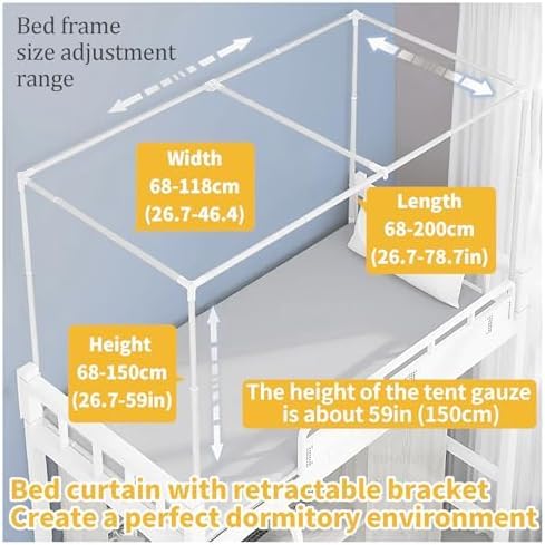 Blue Dorm Bed Canopy Curtain Set with 4 Corner Post Frame - Twin Bunk Bed Canopy Tent for College Students & Kids - Perfect for Dorm Rooms, Bunk Beds & Sleep Privacy