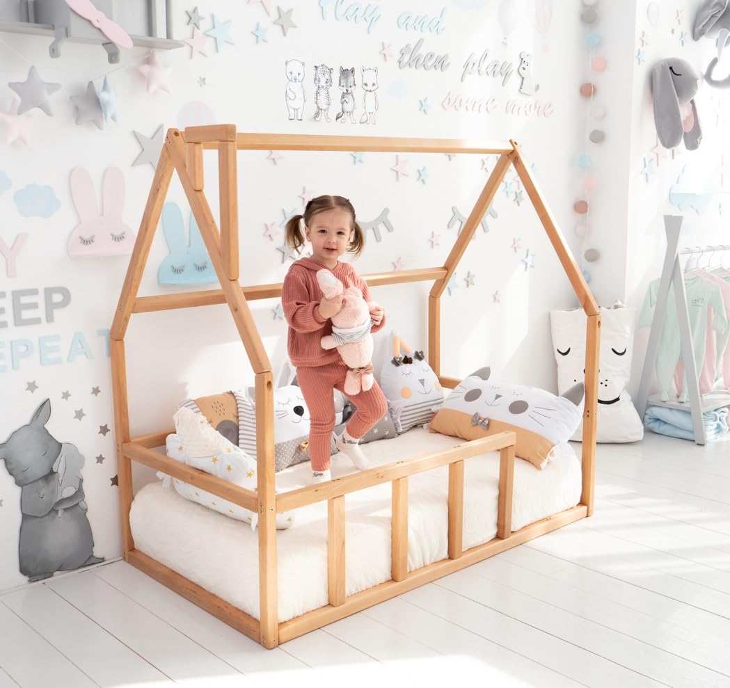 Montessori Toddler Floor Bed Frame - Twin, Full, Queen & King Size Kids House Bed for Safe & Independent Sleep - Perfect for Montessori Rooms, Daycare & Small Spaces