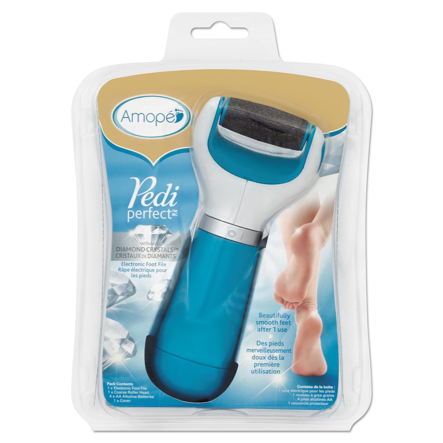 AMOPE® Pedi Perfect Electronic Foot File - Rechargeable Callus Remover for Smooth Feet - Blue/White - Perfect for Home Pedicures & Foot Care