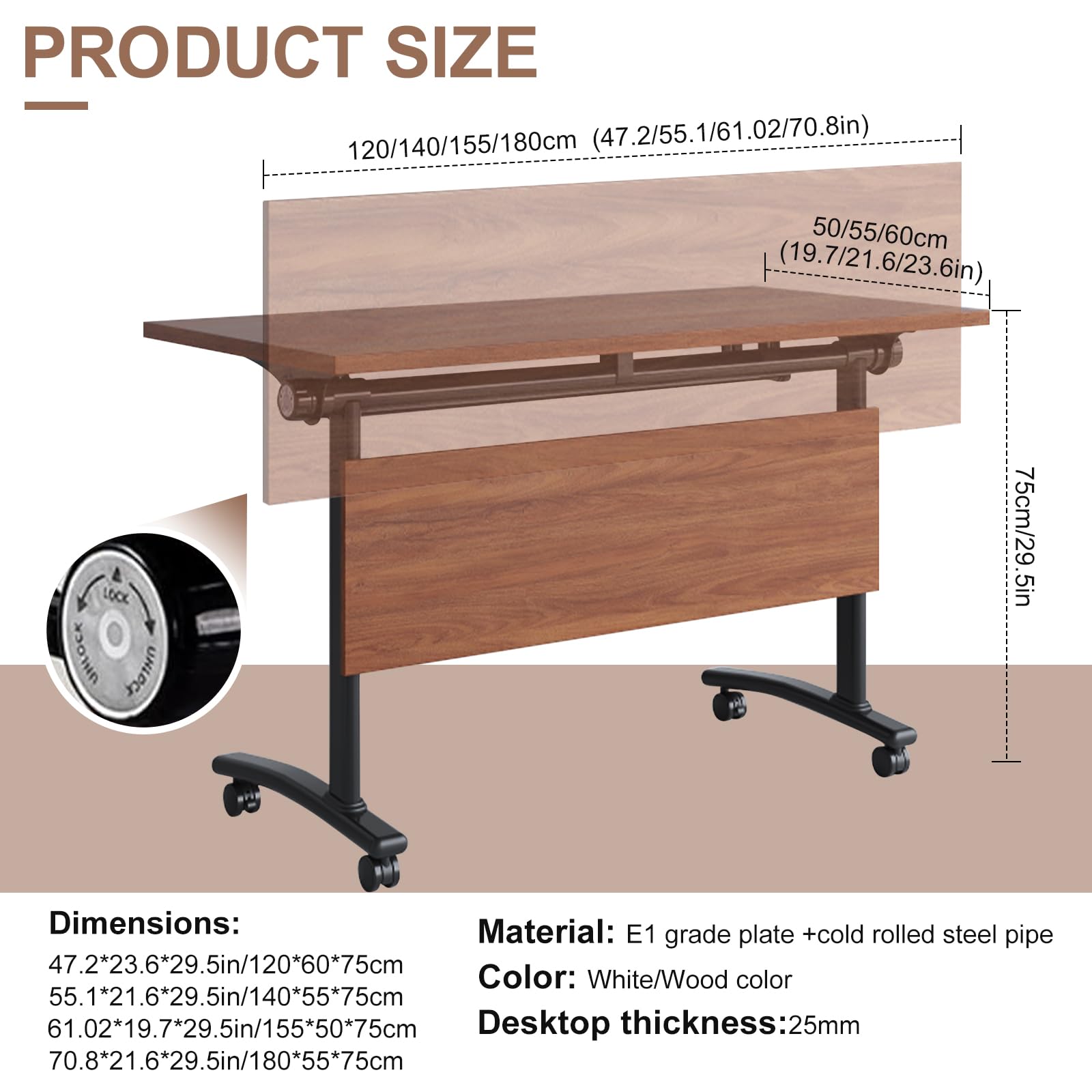 Foldable Conference Table with Silent Wheels - 2 Pack 140x60x75cm Modern Flip Top Mobile Training Table for Office Meetings & Events | Portable Folding Meeting Table for Training Rooms, Classrooms & Home Offices