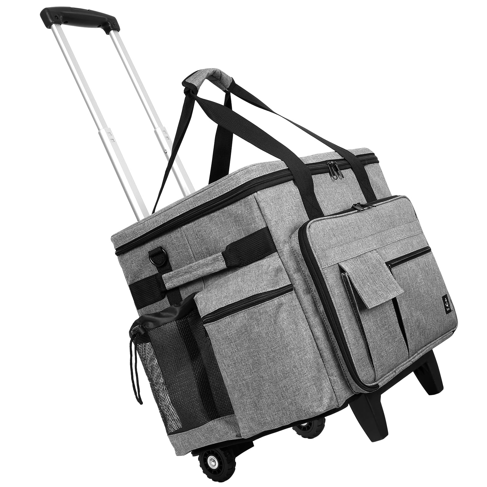 Rolling Teacher Bag - Large Capacity Rolling Briefcase with Detachable Trolley, Laptop Compartment & Adjustable Shoulder Strap - Perfect for Educators, Business Professionals & Travel (Black)
