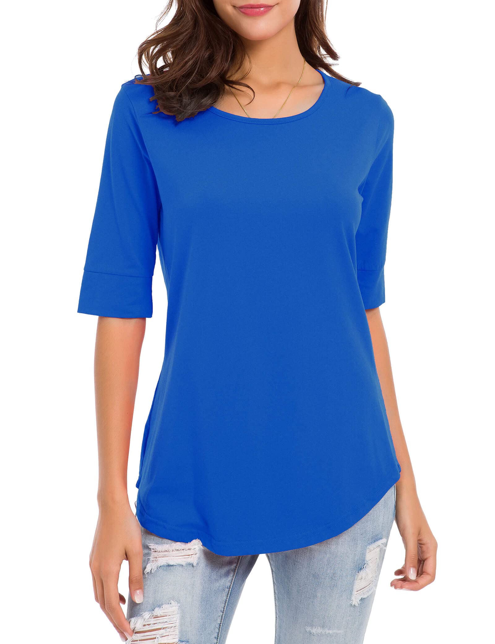 Women's Elbow Length Sleeve Tops - Summer Fashion Cotton Blouses & Casual Tunic Tee Shirts | Breathable Comfort for Work, Travel & Everyday Wear