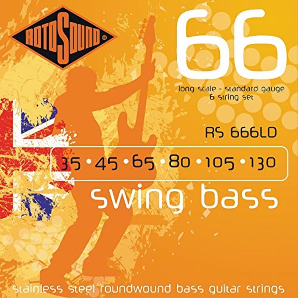 Rotosound RS666LD Swing Bass 66 Stainless Steel 6-String Bass Guitar Strings (35-45-65-80-105-130) - Perfect for Jazz, Rock & Studio Recording