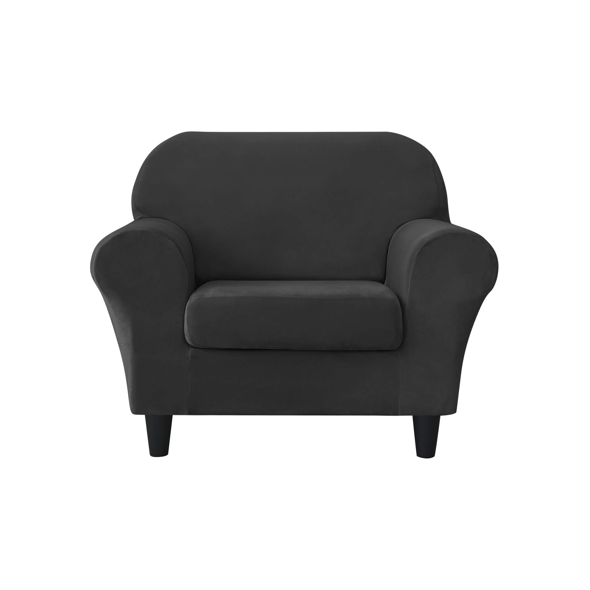 CONRUSER Stretch Velvet Sofa Slipcover - Soft Single Seat Couch Cover with Cushion Protector - Furniture Protector for Living Room, Bedroom (Black, Small Size) - Perfect for Pets, Kids & Daily Use