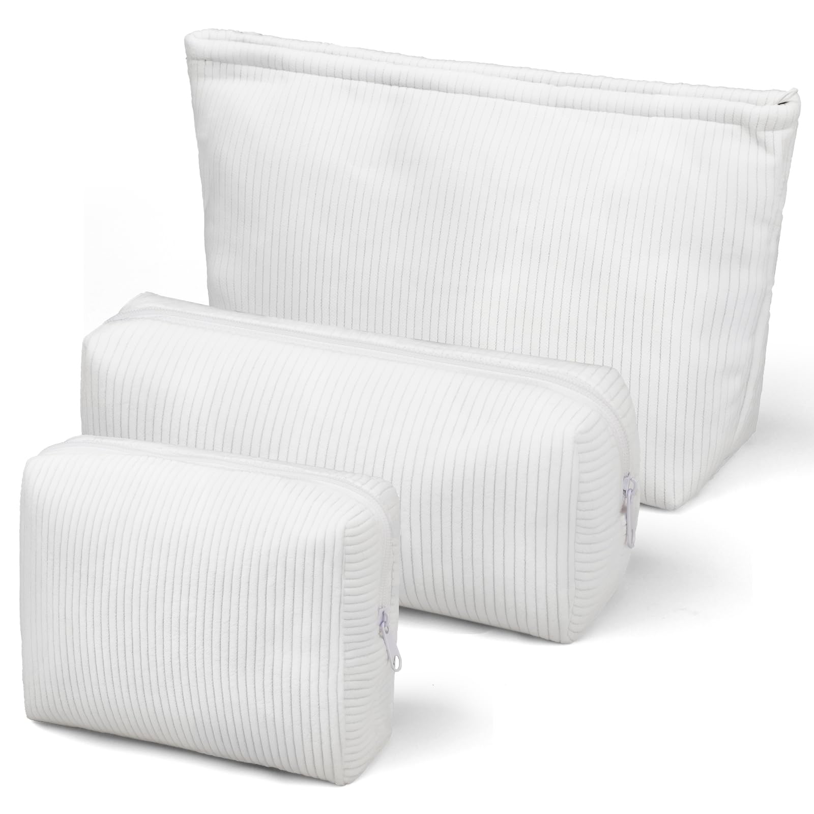 3-Piece Corduroy Makeup Bag Set - Small Zippered Cosmetic Pouch for Girls, Trendy Aesthetic Preppy Organizer - Perfect for Travel, School & Daily Essentials Storage