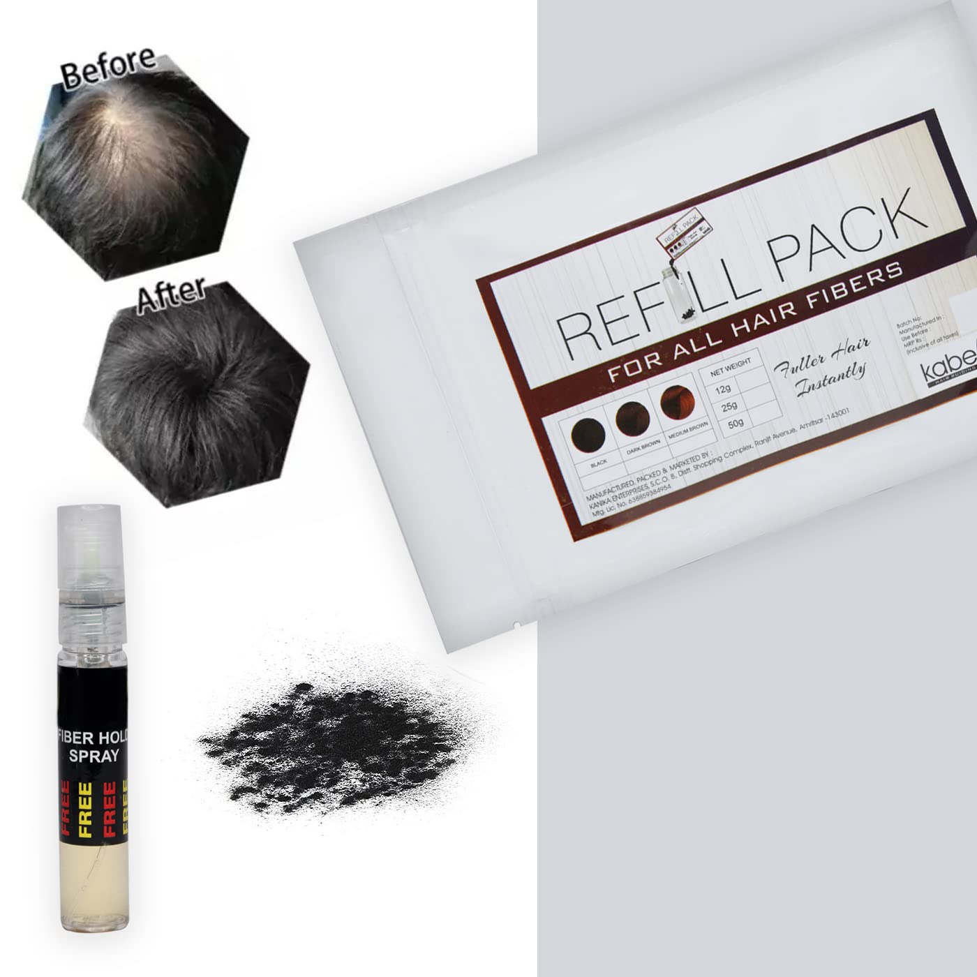 Kabello Hair Building Fibers Refill Pack - 12g Medium Brown for Thinning Hair | Conceals Bald Spots & Adds Volume | Perfect for Daily Use, Special Occasions & Confidence Boosting