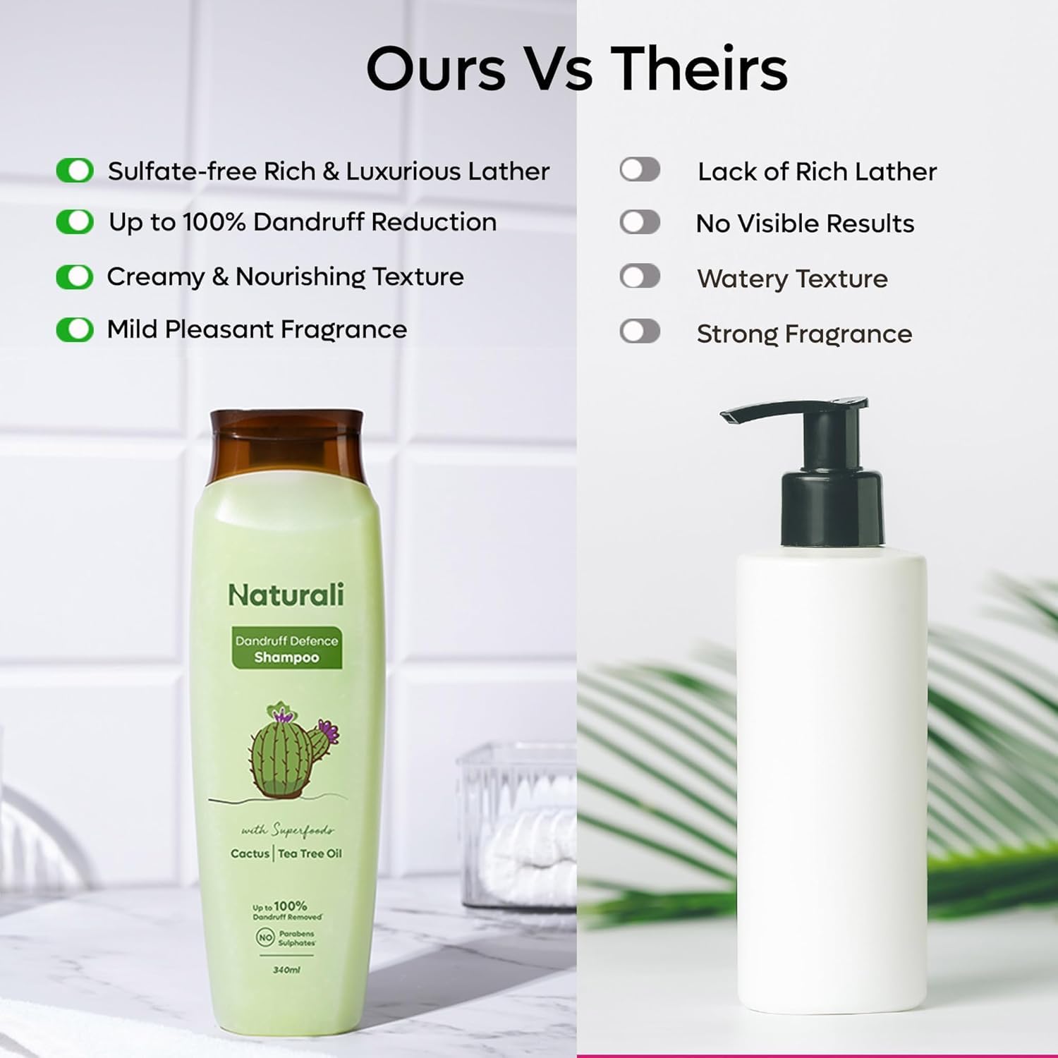 Tea Tree Oil & Cactus Extract Anti-Dandruff Shampoo - Paraben & Sulfate Free, 370ml - Soothes Scalp & Prevents Flakes for Daily Hair Care & Scalp Health