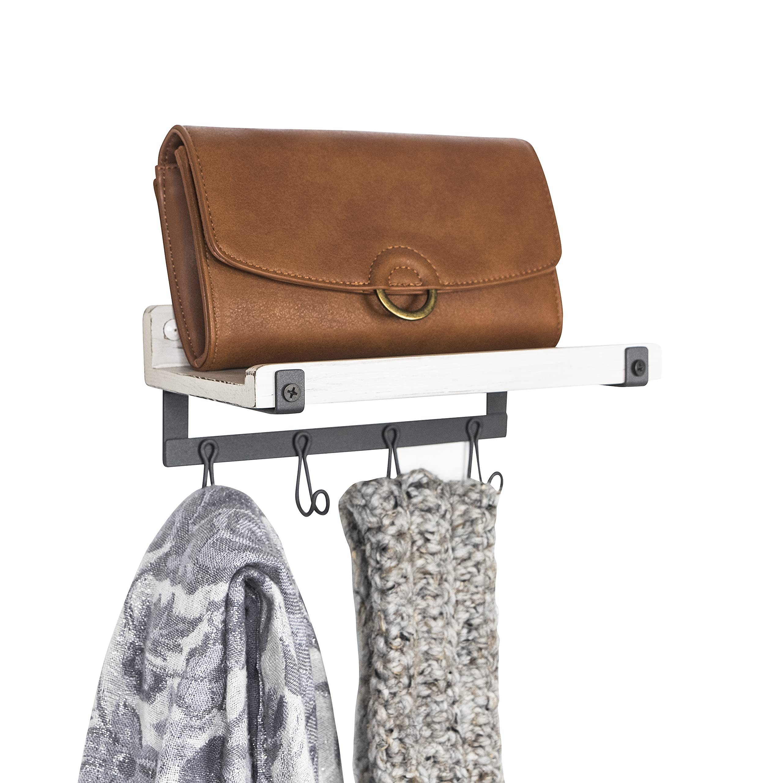 Spectrum Diversified Rowan™ Wall Mount Wood Valet & Hook Station - Entryway Storage Organizer for Keys, Hats & Coats | Perfect for Hallway, Mudroom & Closet Organization