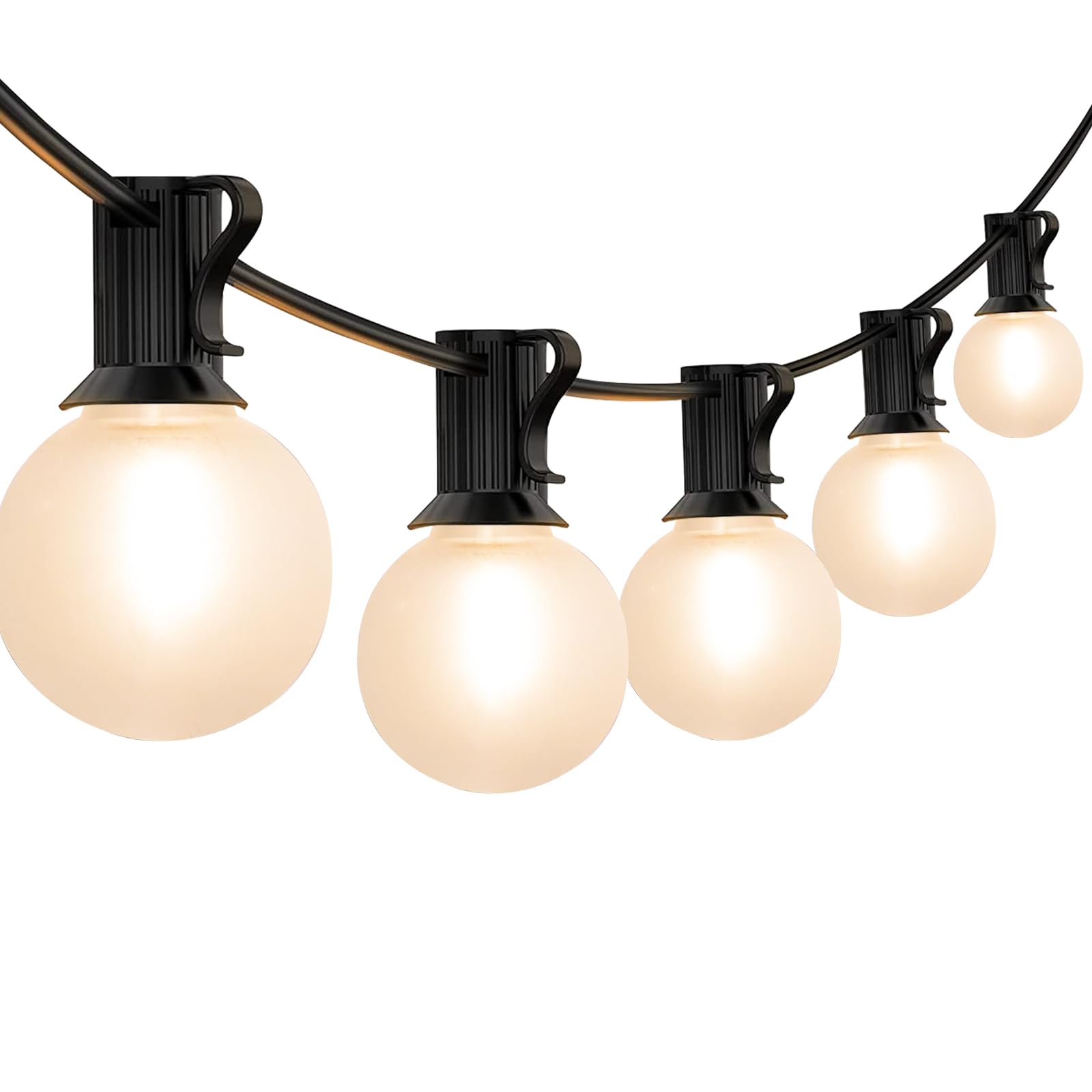 25FT Frosted Globe LED String Lights - 27 G40 White Bulbs, Outdoor Waterproof Hanging Lights for Patio, Garden, Pergola, Café & Wedding Decor - Black Wire - Perfect for Backyard Parties & Romantic Ambiance