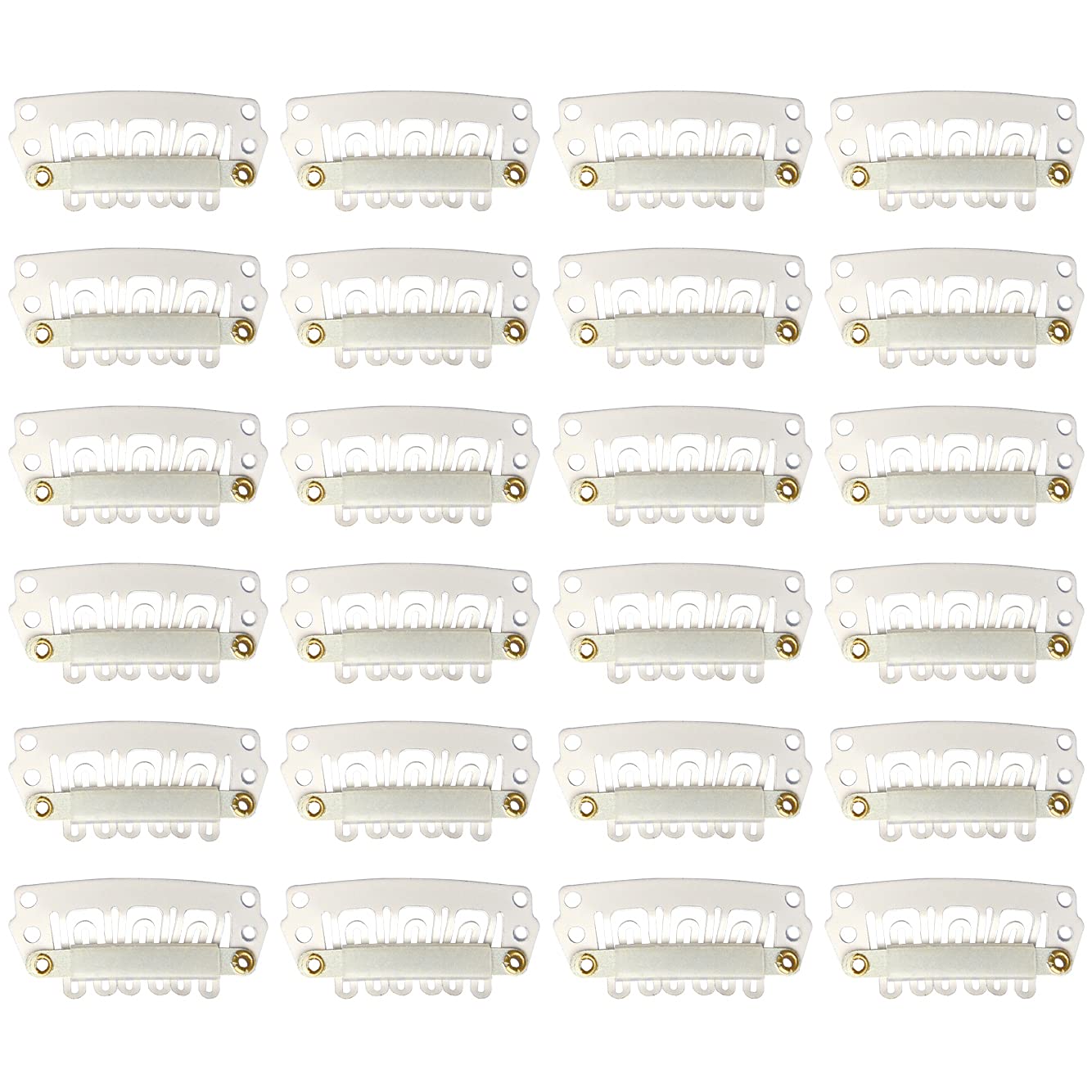 24-Pack 28mm 6-Teeth Metal Hair Clips with Rubber U-Shape Snap - Blonde Hair Extensions Clips for Weaves, Wigs & Braids - Secure Hold for Styling & Hairpieces