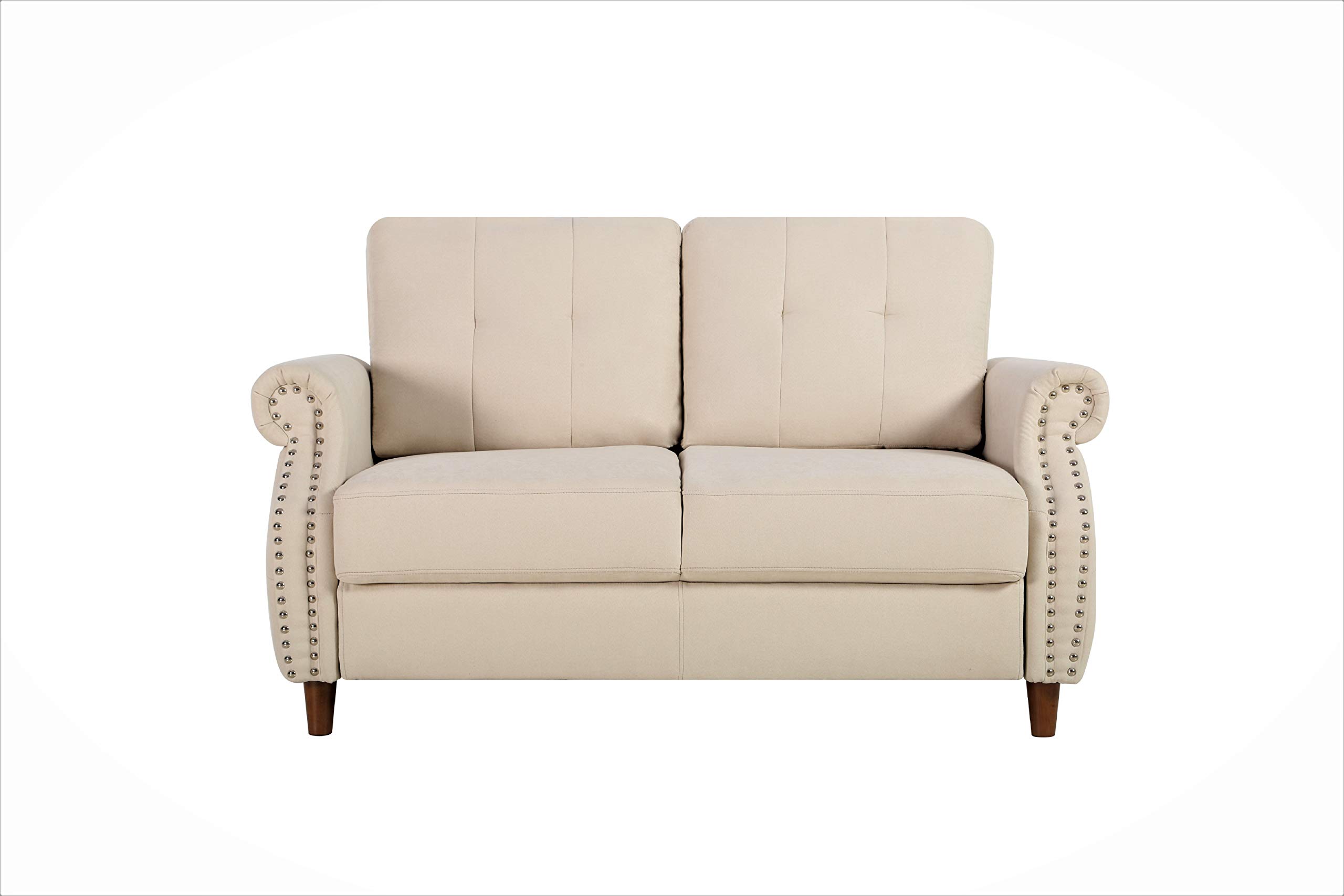 Ultra Modern Upholstered Button Tufted Back Sofa with Rolled Arms - Luxury Living Room Furniture in Biscuit Color | Perfect for Contemporary Home Decor & Family Gatherings