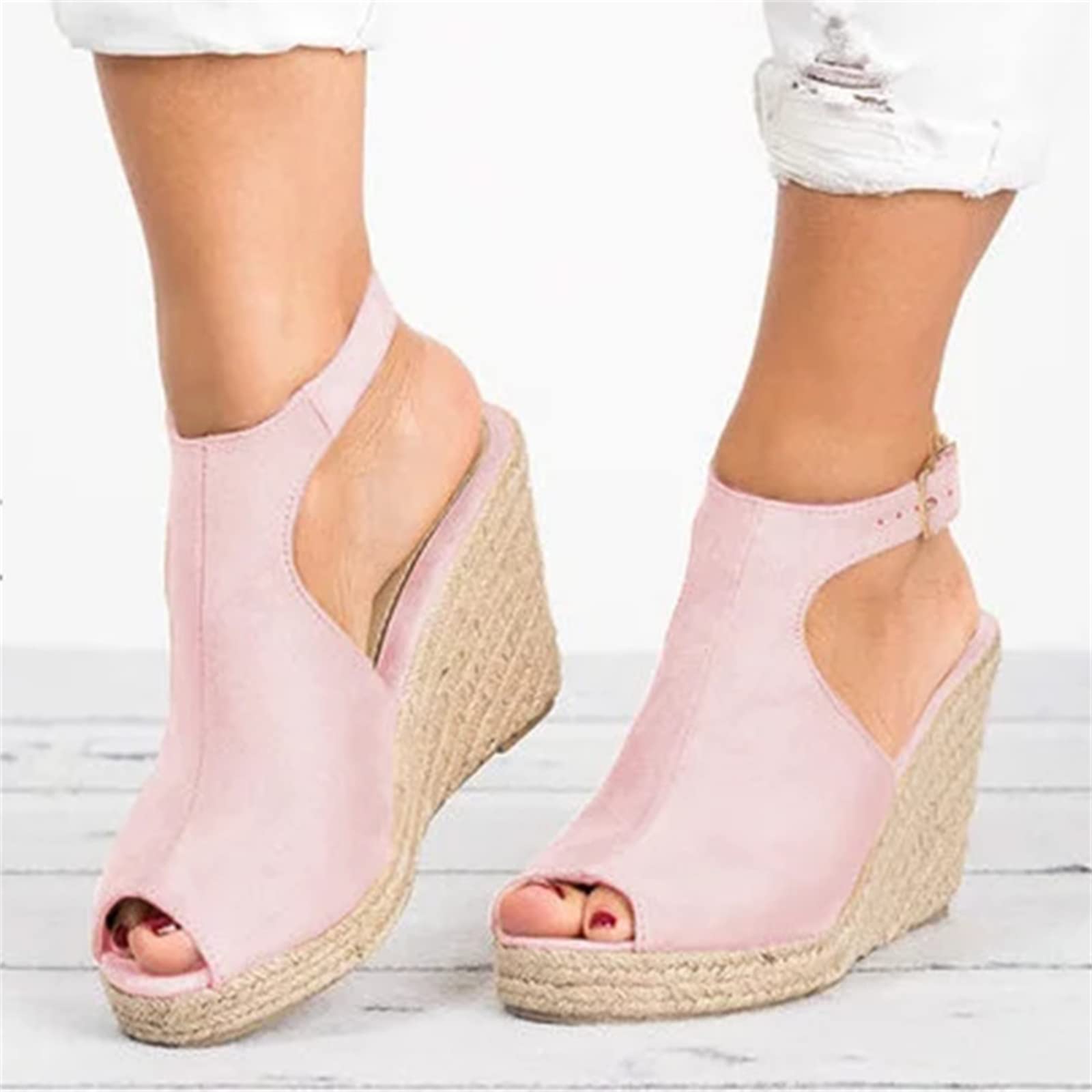 Women's Casual Summer Wedge Sandals - Open Toe Buckle Ankle Strap Beach Shoes for Walking, Travel & Outdoor Activities