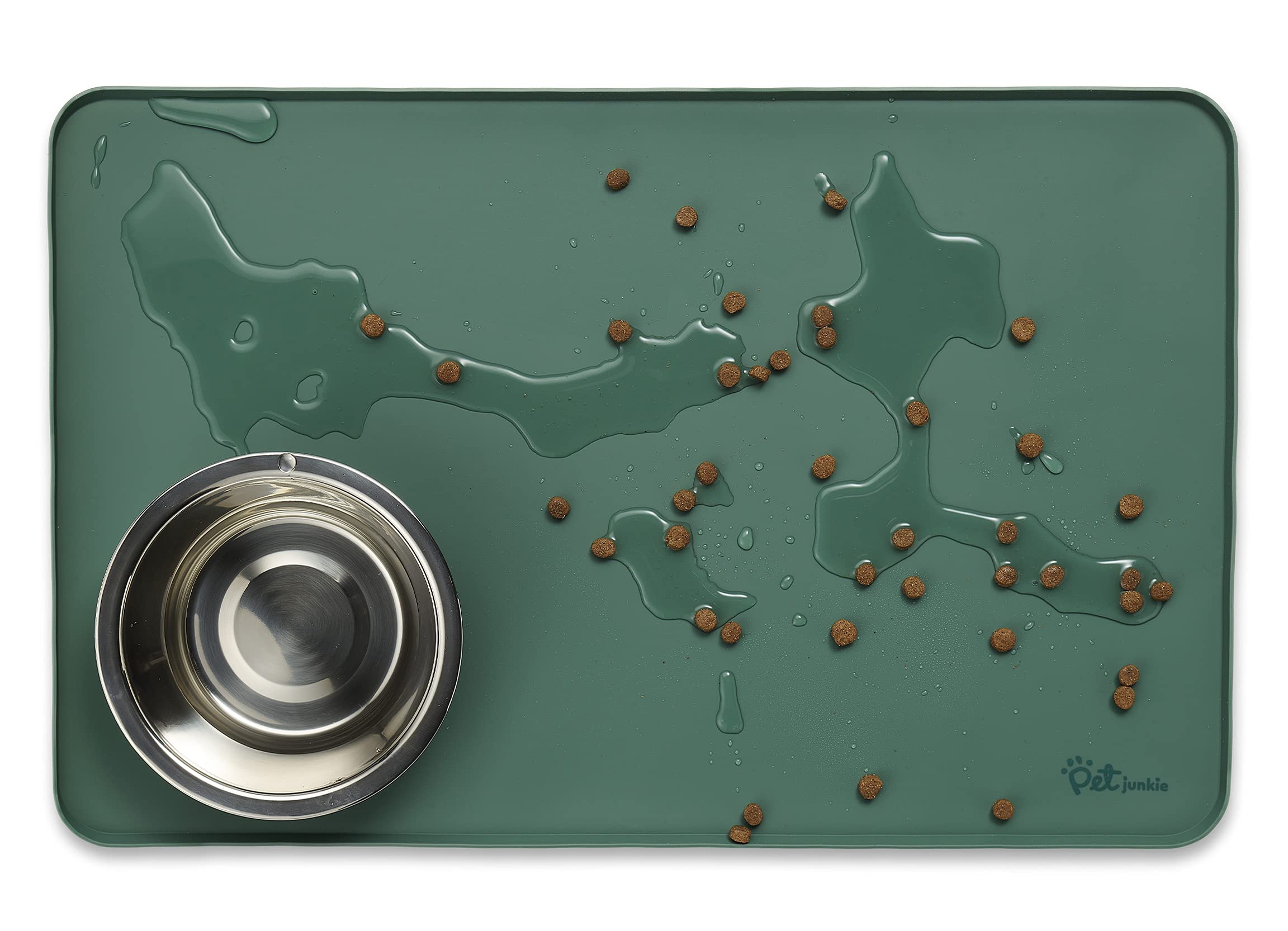 Non-Slip Silicone Pet Feeding Mat - Waterproof Dog Food Tray & Water Bowl Mat for Hardwood Floors - Easy Clean Durable Placemat for Dogs & Cats - Perfect for Kitchen, Crate, or Outdoor Use (Green)