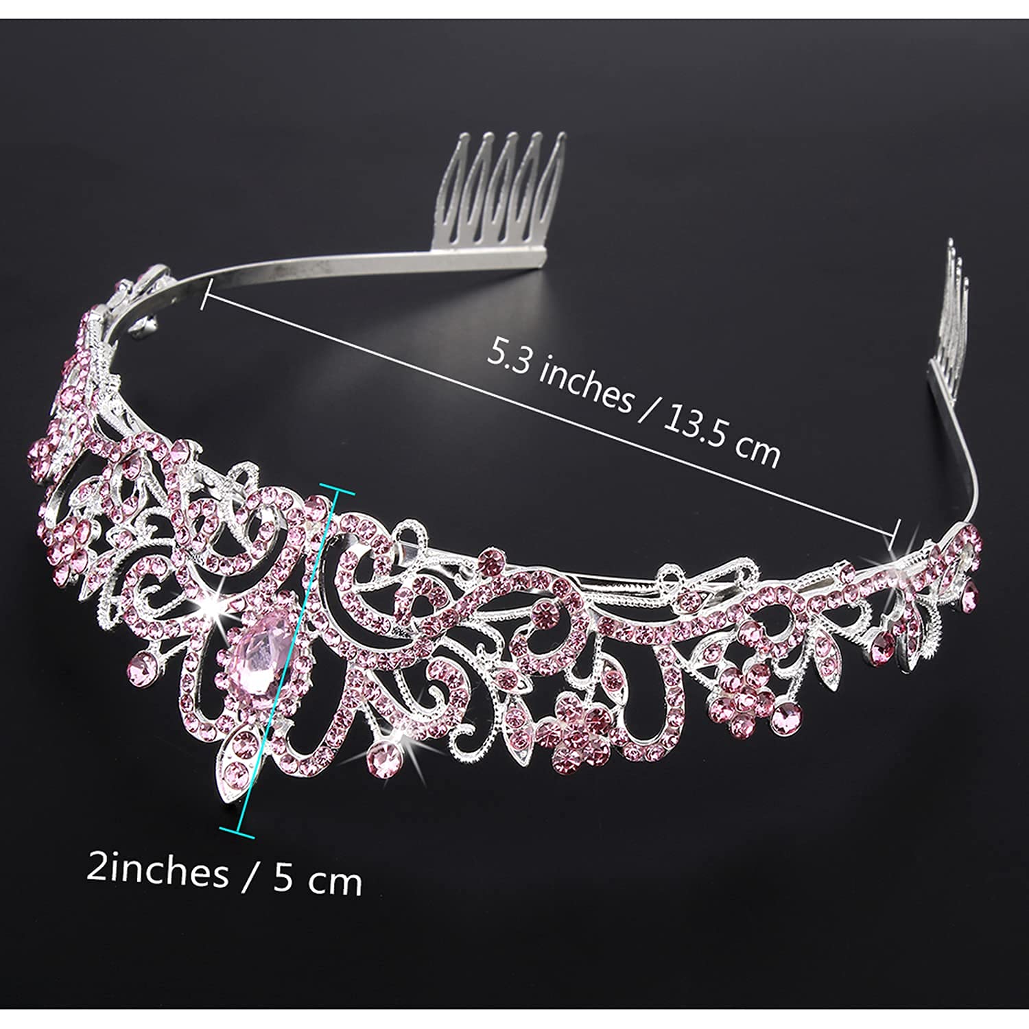 Pink Crystal Tiara Crown for Girls & Women - Rhinestone Princess Headband with Combs for Bridal Wedding, Prom, Birthday Party Hair Accessories | Elegant Jewelry Gift for Brides, Kids & Teens (5-Pack)