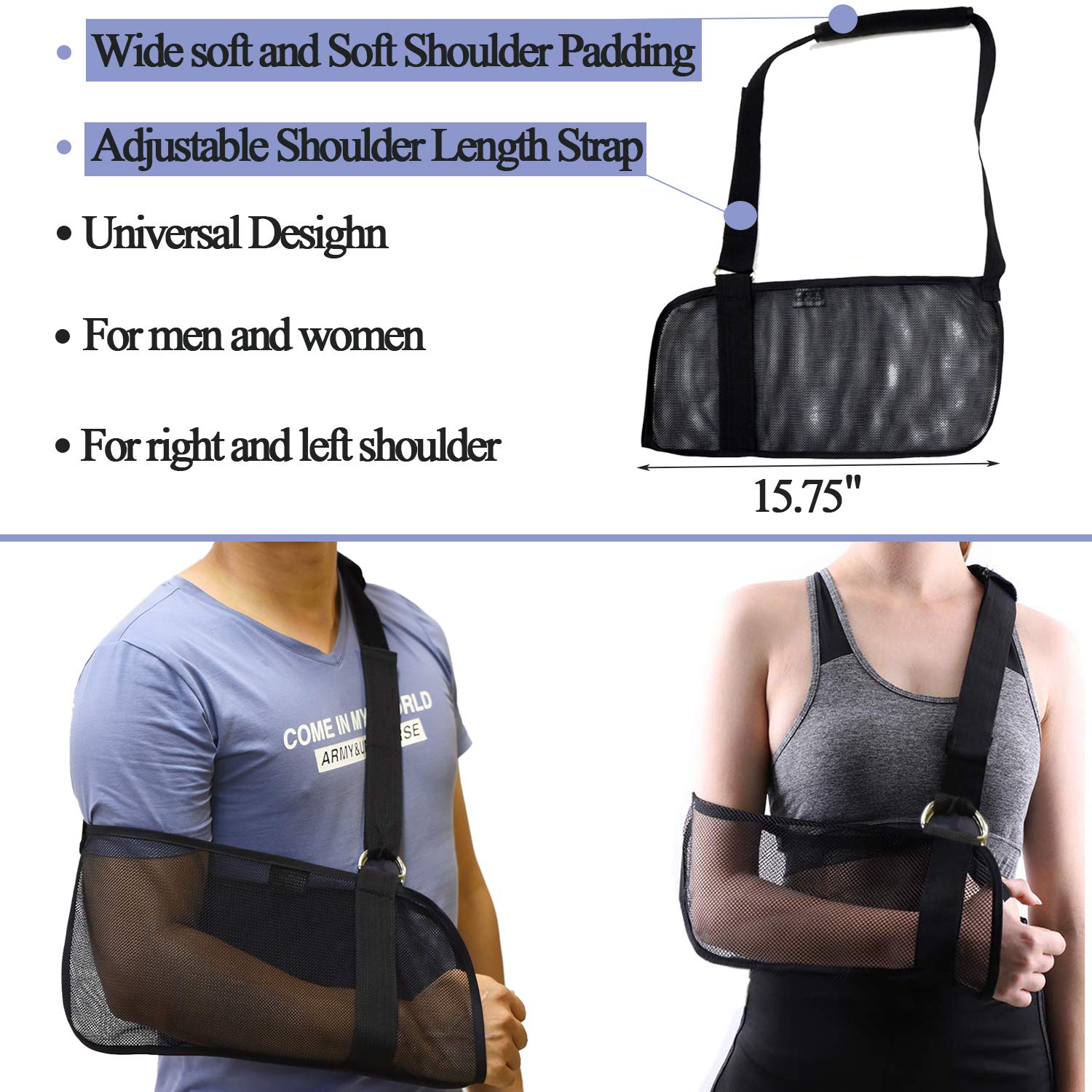 Adjustable Breathable Mesh Arm Sling for Shower - Right/Left Shoulder Support for Torn Rotator Cuff, Elbow & Wrist Injuries - Waterproof Forearm Sling for Men & Women (Black) - Ideal for Post-Surgery Recovery & Daily Hygiene