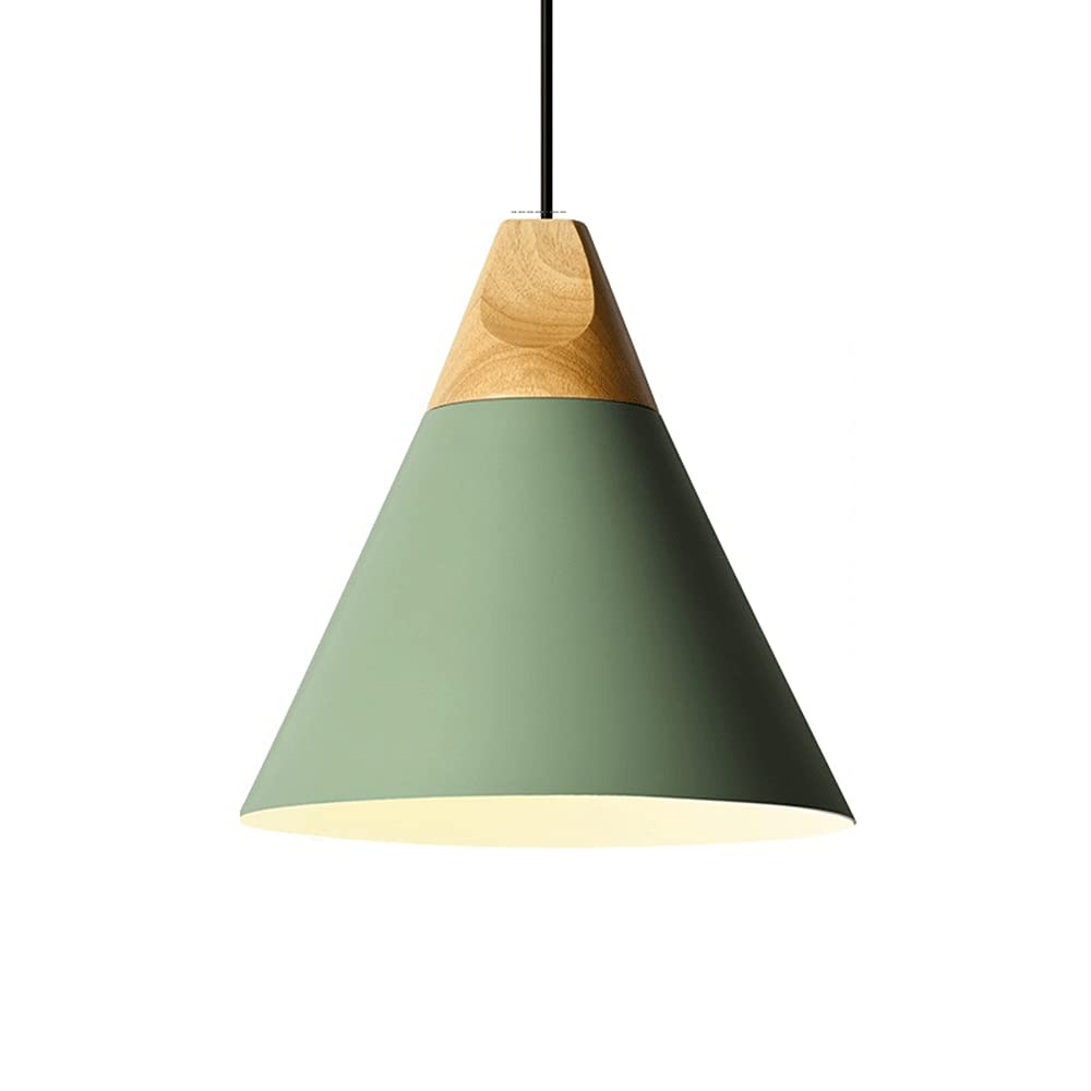 Nordic Modern Ceiling Light Fixture - 9.8 Inch Wooden Drop Pendant Light with Metal Shade, E26/E27 Base, LED Hanging Chandelier for Restaurant, Bar, Coffee Shop, Dining Room & Home Decor