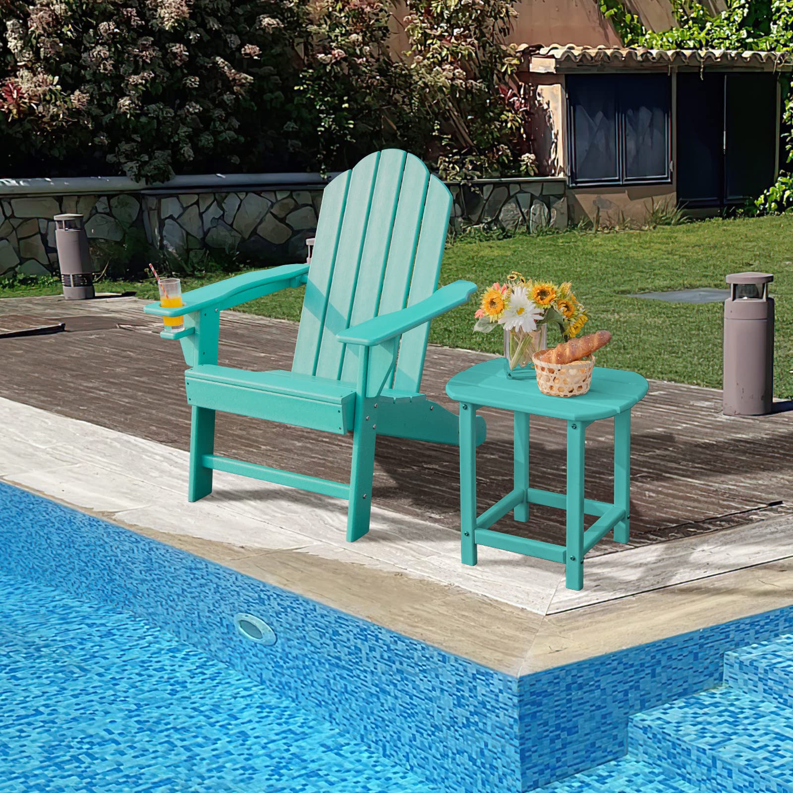 Giantex Adirondack Chair Outdoor Fire Pit Chairs - Weather Resistant HDPE Patio Furniture for Camping, Deck, Garden, Yard & Porch - Durable Composite Lawn Seating in Turquoise - Perfect for Backyard Relaxation, Bonfires & Outdoor Gatherings