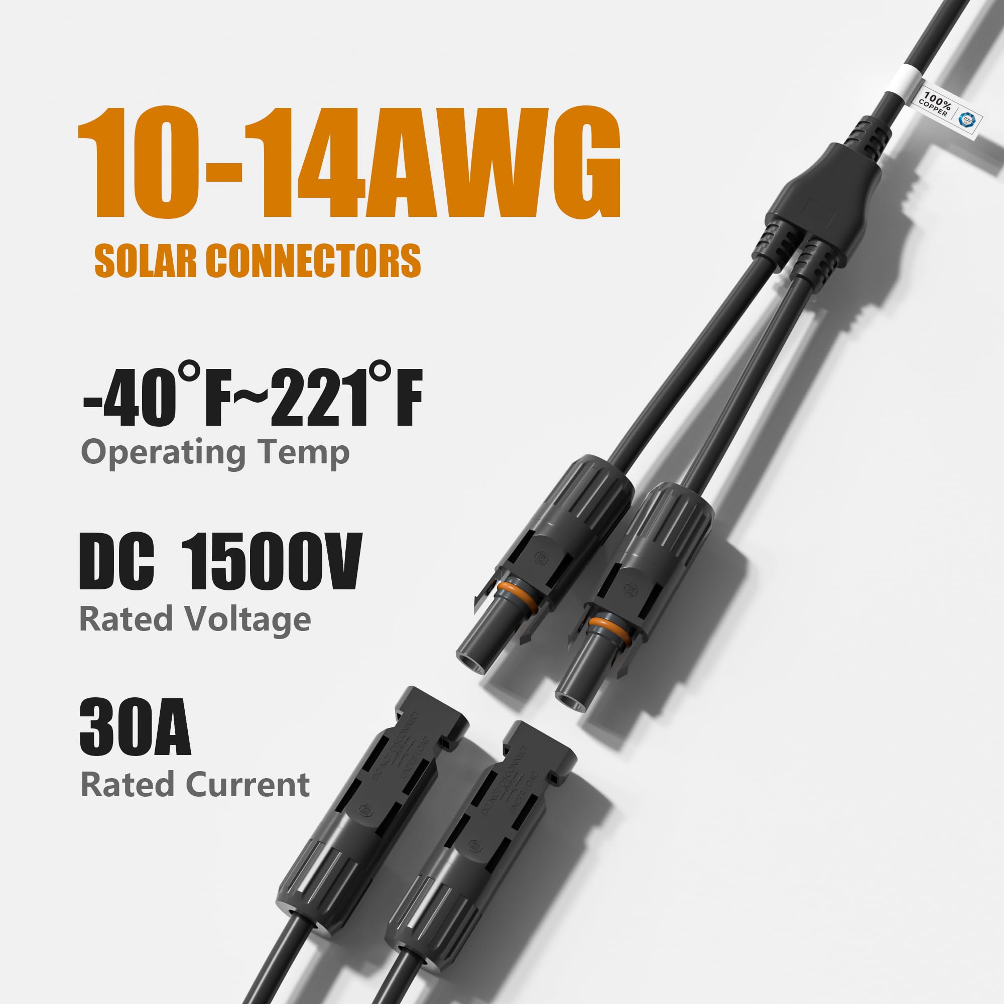 FLYING LION Solar Panel Connector Kit - Y Branch Parallel PV Adapter Cable with M/FF & F/MM Plugs for Off-Grid Solar Systems, RV, Boat and Home Solar Power Setup