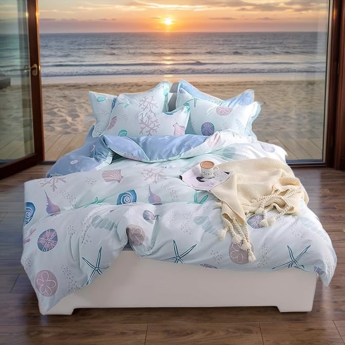 FADFAY King Duvet Cover Set - 100% High Quality Cotton, Super Soft Coastal Nautical Tropical Bedding with Hidden Zipper Closure | 3-Piece Set for King/California King Size (Comforter Not Included) | Perfect for Beach House, Guest Room & Coastal-Themed Bedroom Decor
