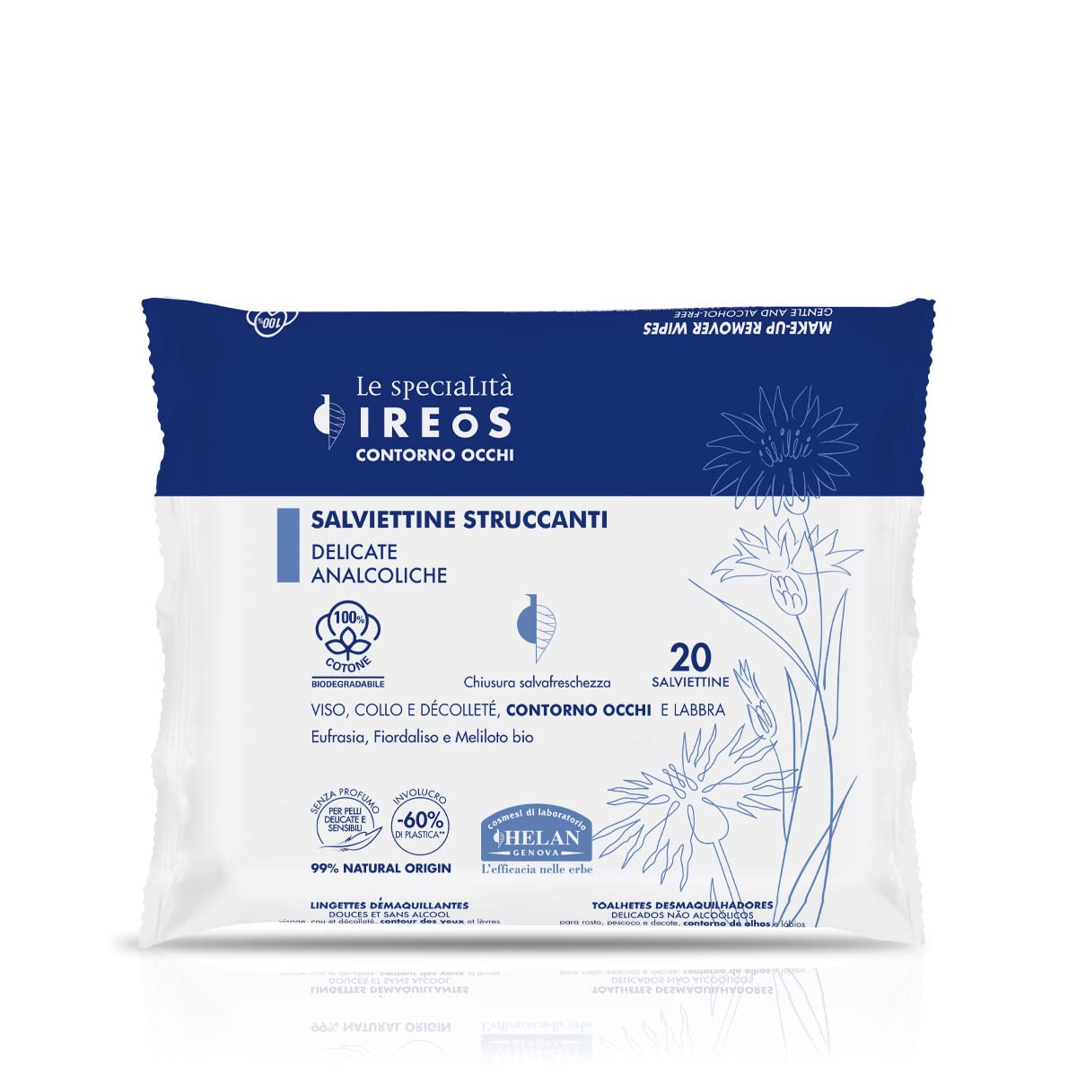 Helan IREOS Gentle Makeup Remover Wipes for Sensitive Skin - Coconut Oil Infused Facial & Eye Makeup Remover for Lips & Neck Care | Perfect for Travel, Gym & Daily Skincare Routine