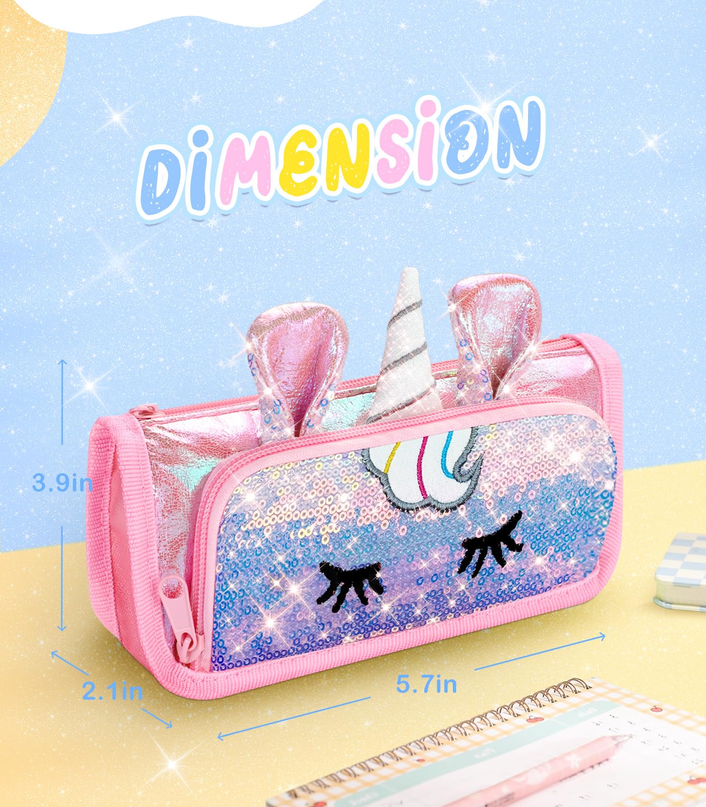 3D Sparkly Pencil Case for Girls - Glitter School Supplies for Students & Kids - Perfect for Back to School