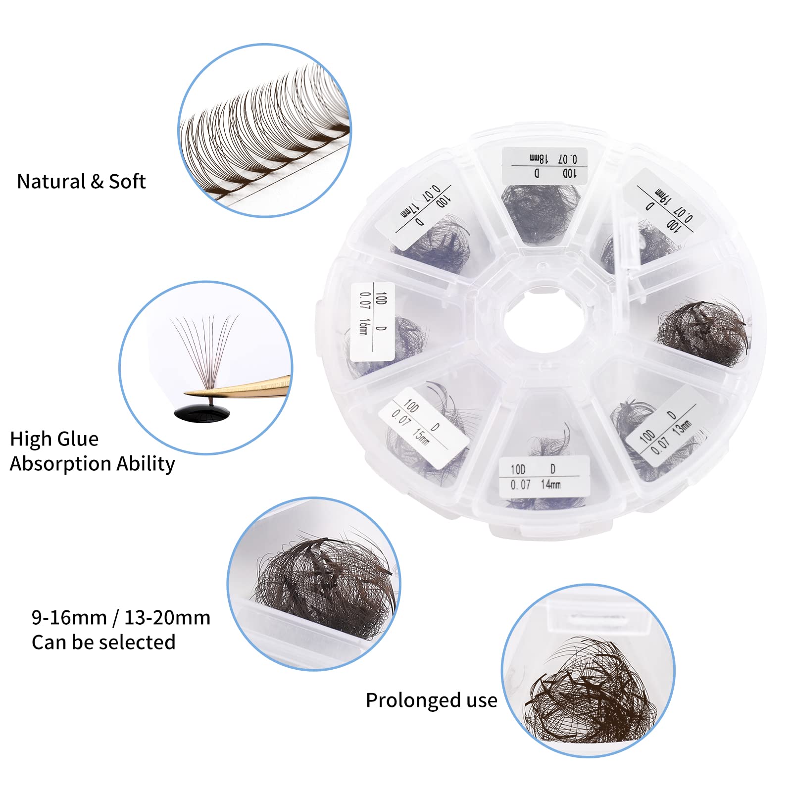 Premium 500PCS Brown Eyelash Extensions - 10D Volume Fans, 0.07mm C/D Curl, 13-20mm Mixed Length - Handmade Fluffy Lashes for Natural Look | Perfect for Salon Professionals, Bridal Makeup & Daily Wear
