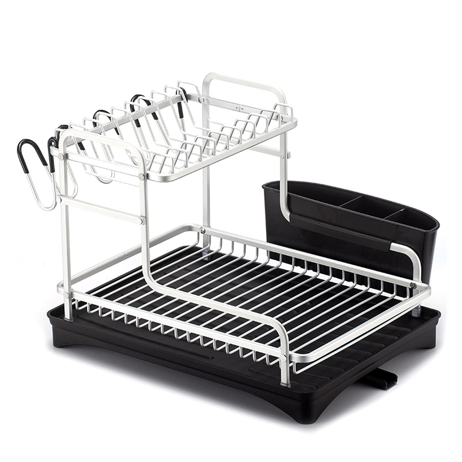 Premium Silver Aluminum Alloy Dish Drying Rack - Over The Sink Kitchen Storage Organizer with Utensil Holder & Drain Tray | Space-Saving Solution for Small Kitchens, Dish Drying & Countertop Organization