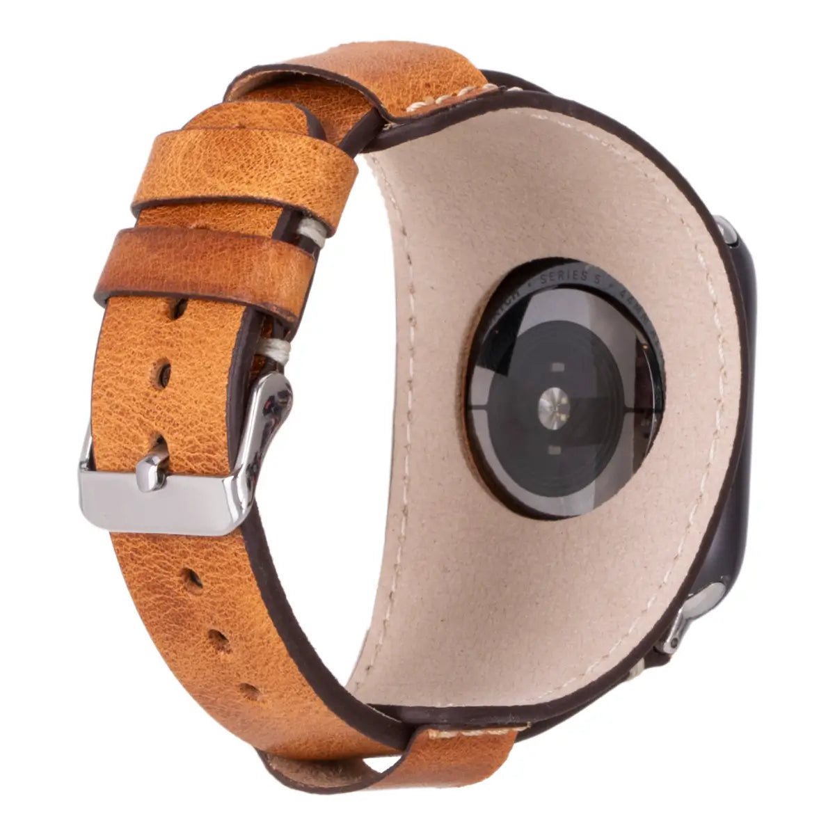 Premium Camel Brown Genuine Leather Cuff Strap for Apple Watch Series 9/8/7/SE - Adjustable Luxury Replacement Band for Work, Gym & Everyday Wear