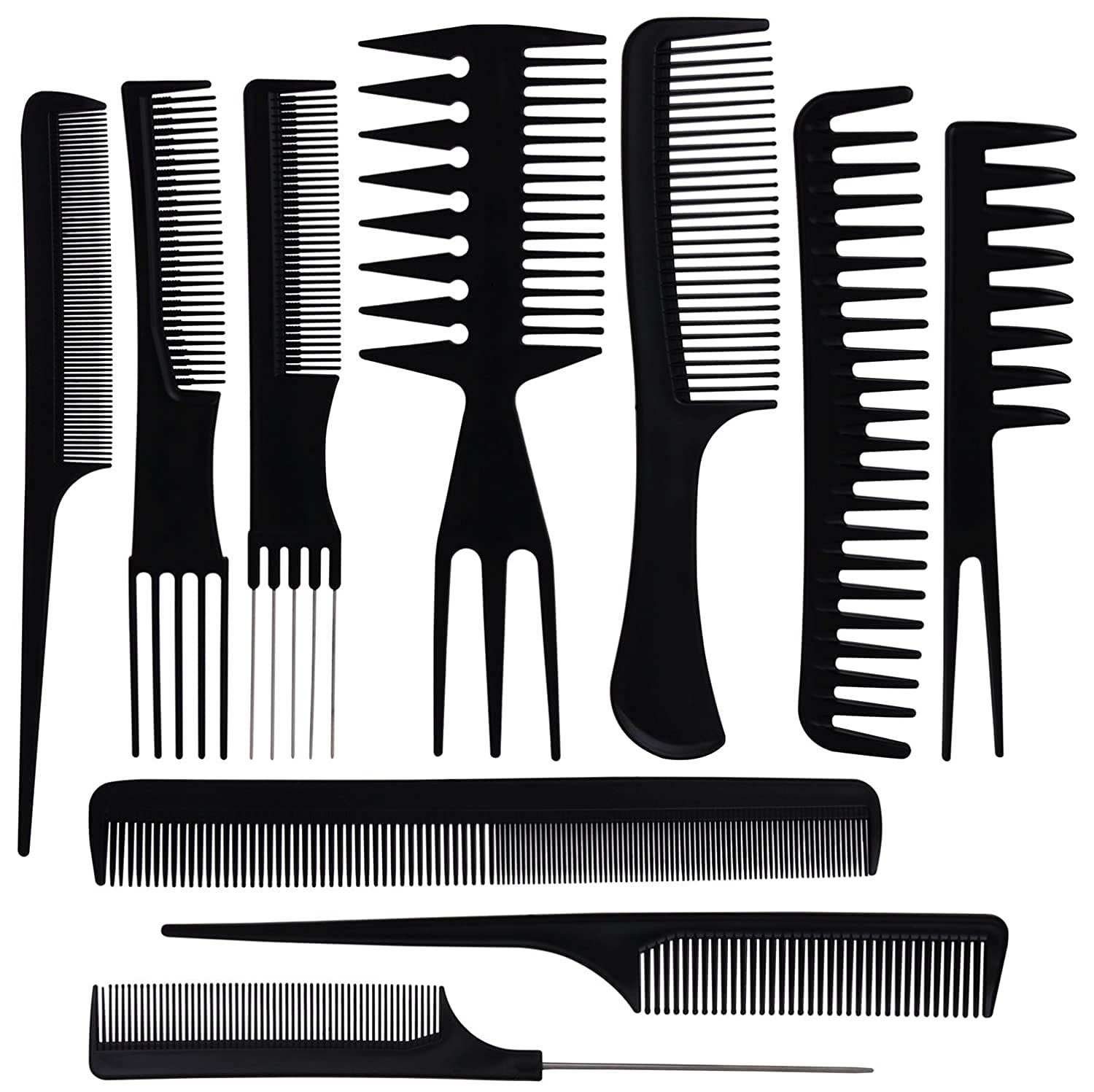Professional Hair Styling Comb Set - 10PCS Anti-Static Barber Combs & Brushes for All Hair Types (Women, Men, Kids) - Perfect for Salon Styling, Home Hair Care & Travel Grooming Kit (Black)