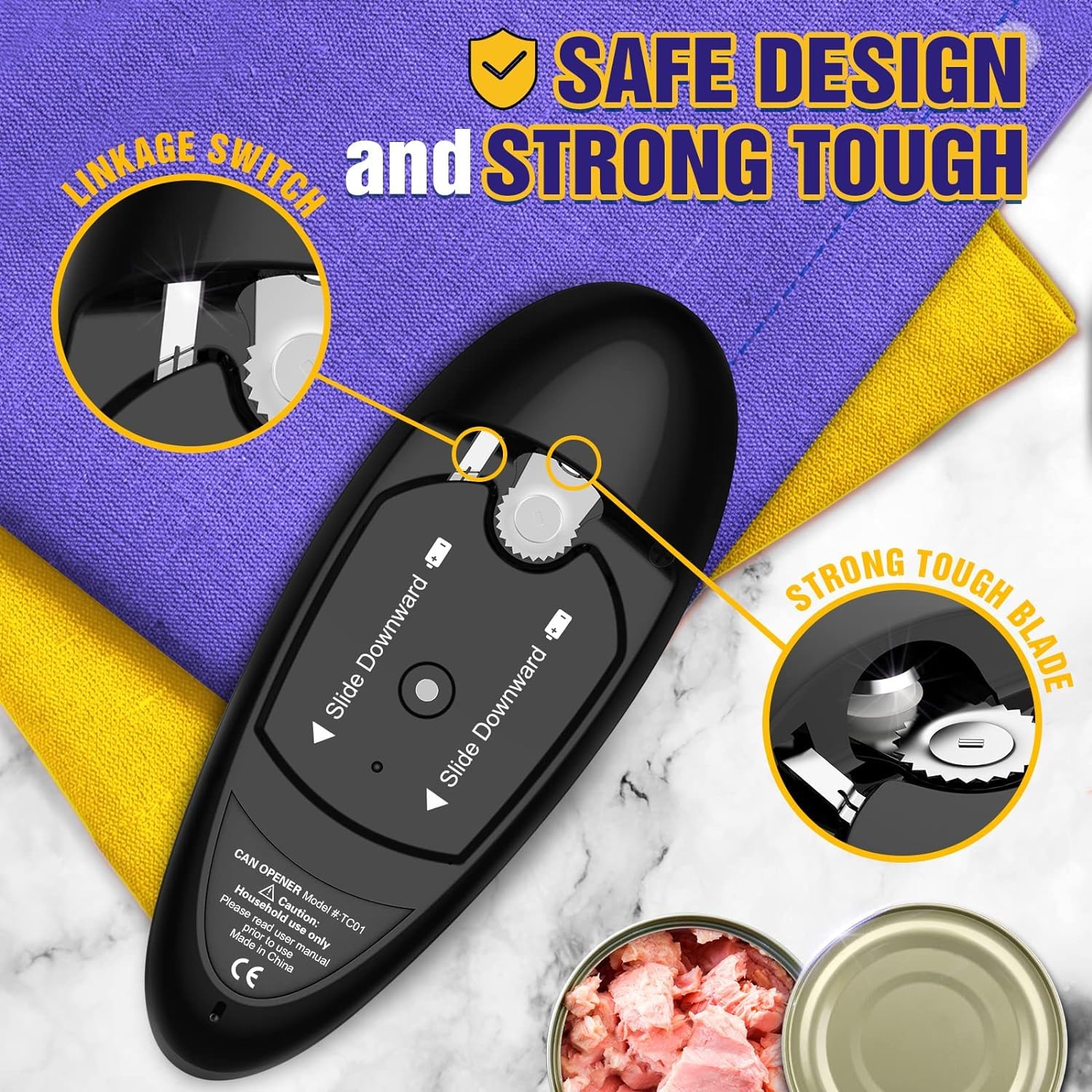 One Touch Electric Can Opener - Battery Powered Kitchen Gadget for Easy Opening Any Size Can with Smooth Edge - Ideal for Seniors & Arthritis Sufferers - Perfect for Home, Camping & Emergency Preparedness