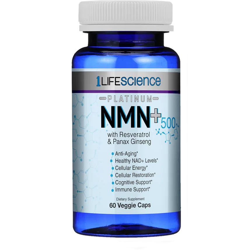 1 Life Science NMN+ 500 Platinum Supplement - Anti-Aging NAD+ Booster for Cellular Energy & Longevity - Supports Brain Health & Metabolism (30 Capsules) - Perfect for Anti-Wrinkle, Energy Boost & Healthy Aging