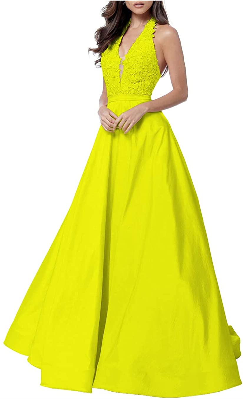Elegant Backless Long Prom Dress for Women - Sexy Halter Neck Lace Appliques Evening Gown for Ball Party, Homecoming, Wedding & Special Occasions