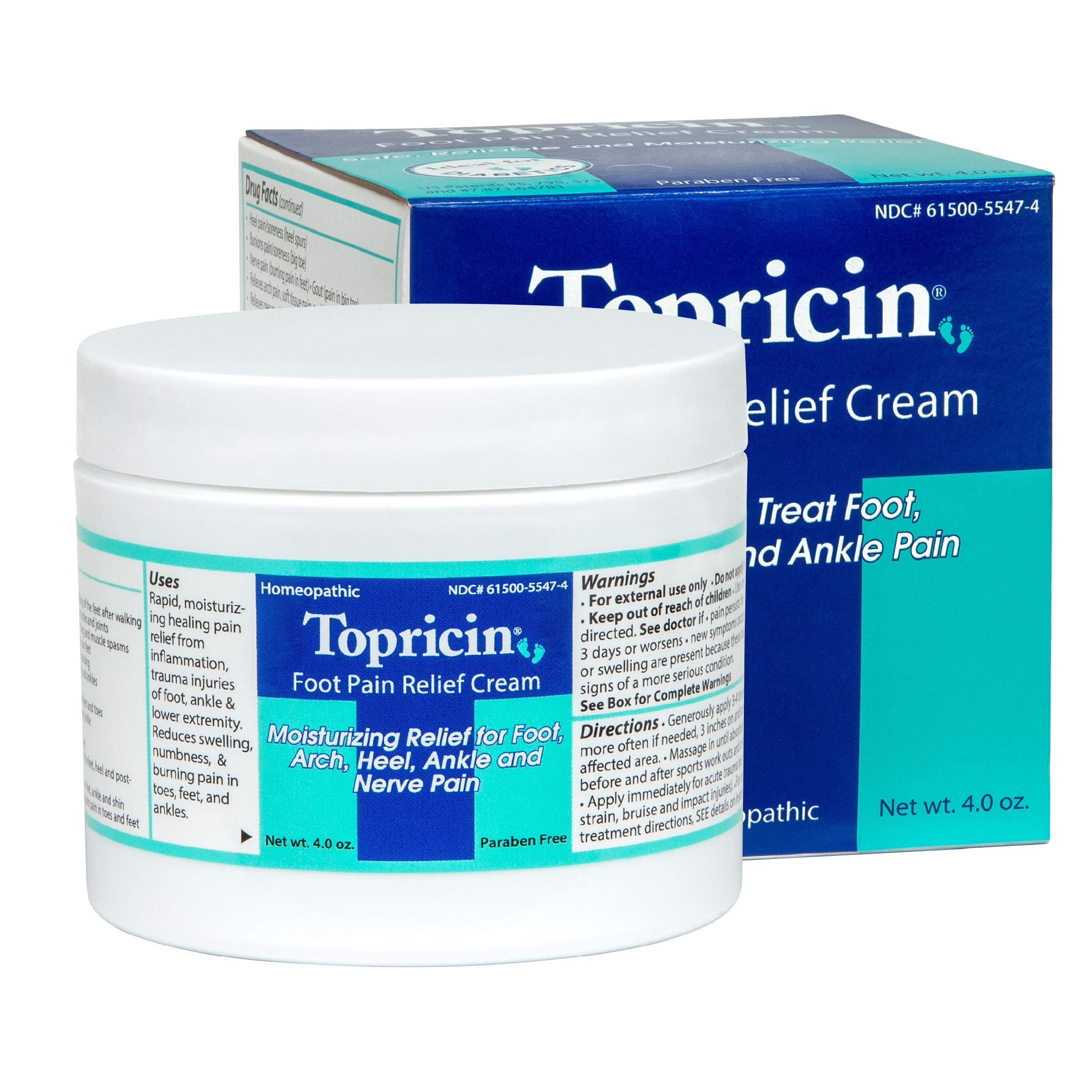 Topricin Foot Pain Relief Therapy Cream - 4 oz Fast Acting Pain Relieving Rub for Plantar Fasciitis, Neuropathy & Sore Feet - Natural Home Remedy for Foot Care & Massage