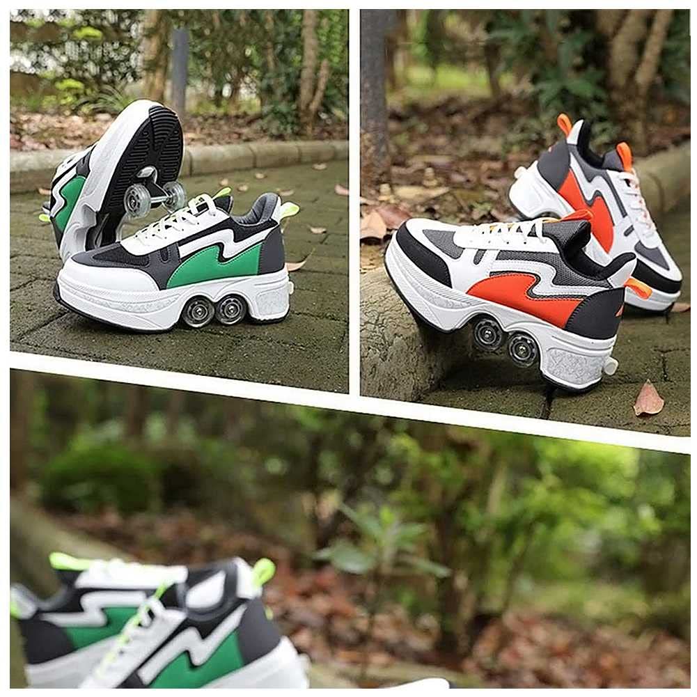 Double-Row Wheel Automatic Walking Shoes - Invisible Roller Skates for Men & Women | 2-in-1 Removable Pulley Skate Sneakers | Perfect for Commuting, Fitness & Outdoor Recreation