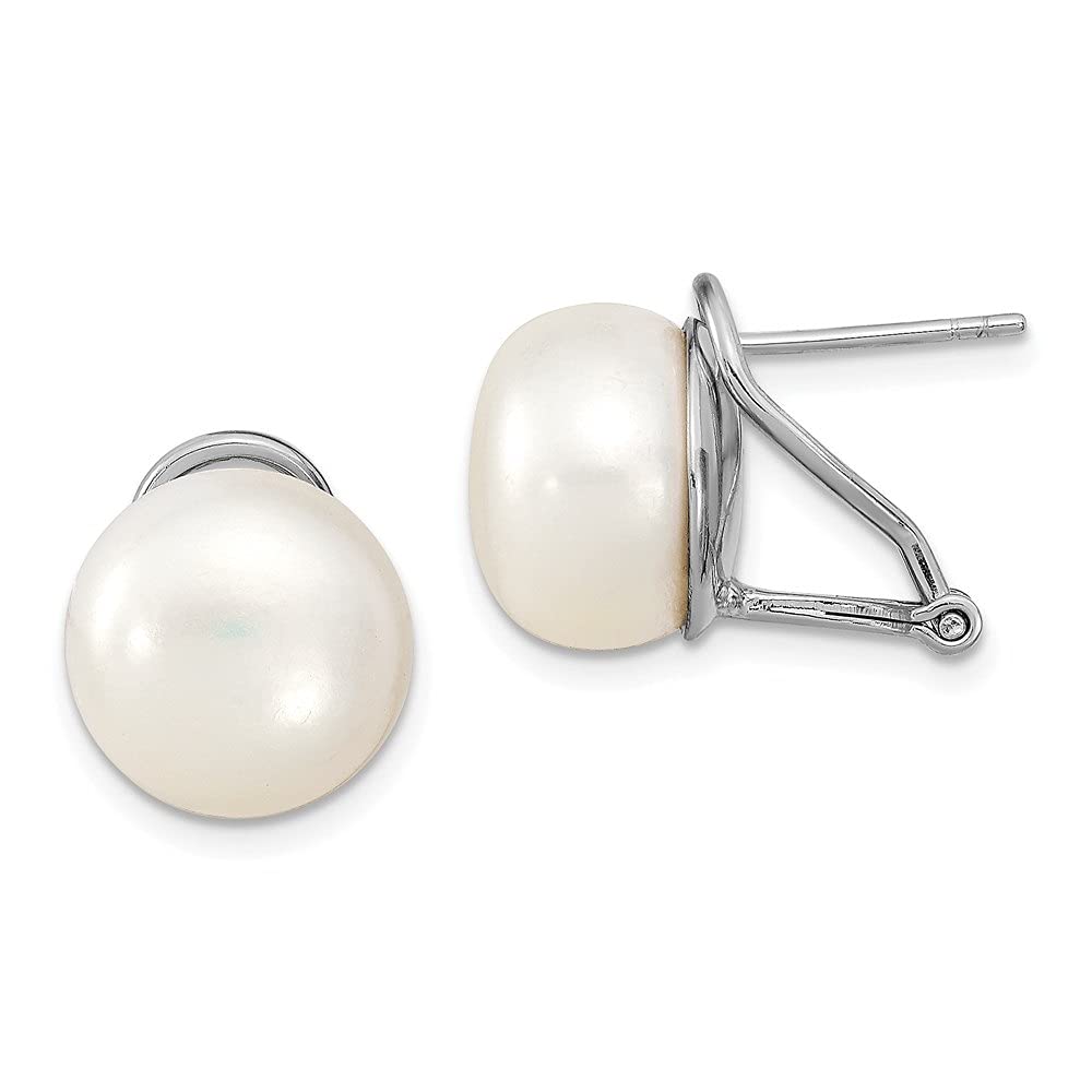 925 Sterling Silver Rhodium-Plated Pearl Omega Back Earrings for Women - 12.79mm Elegant Fine Jewelry Gift for Her | Wedding, Party, Date Night Accessories